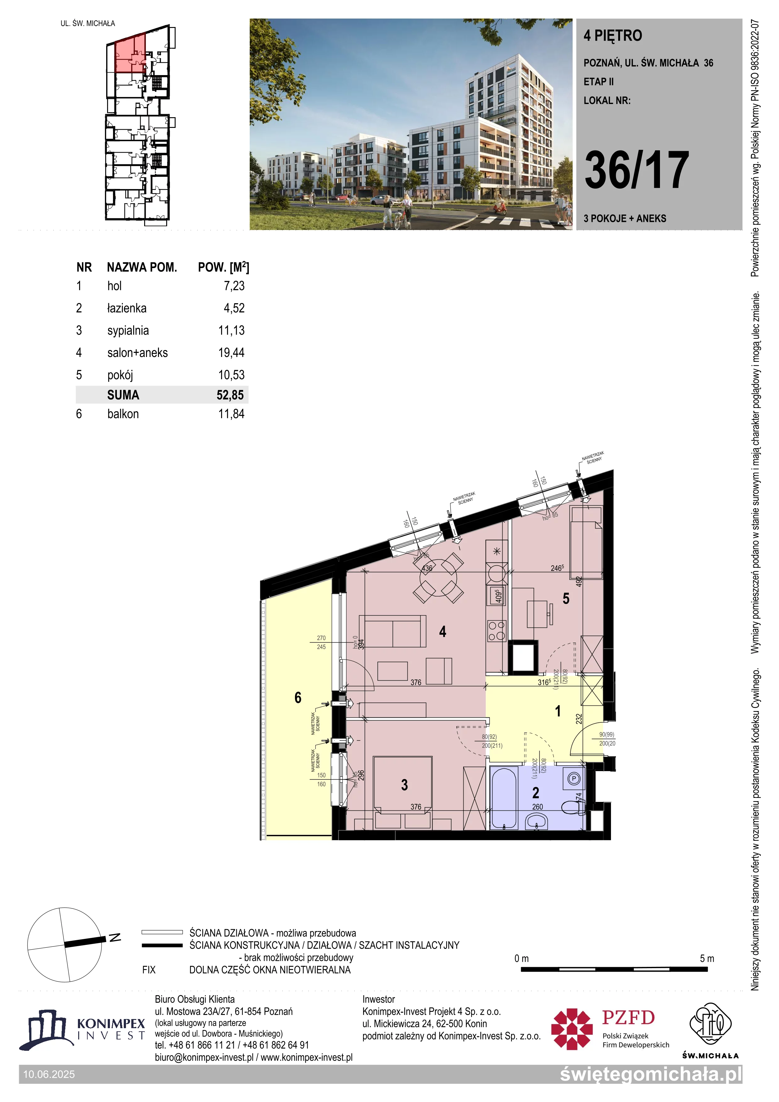 3 pokoje, mieszkanie 52,85 m², piętro 4, oferta nr SM2-A2-LM-36_17, Świętego Michała, Poznań, Ostrów Tumski-Śródka-Zawady-Komandoria, Śródka, ul. Świętego Michała 34, 36, 38, 40