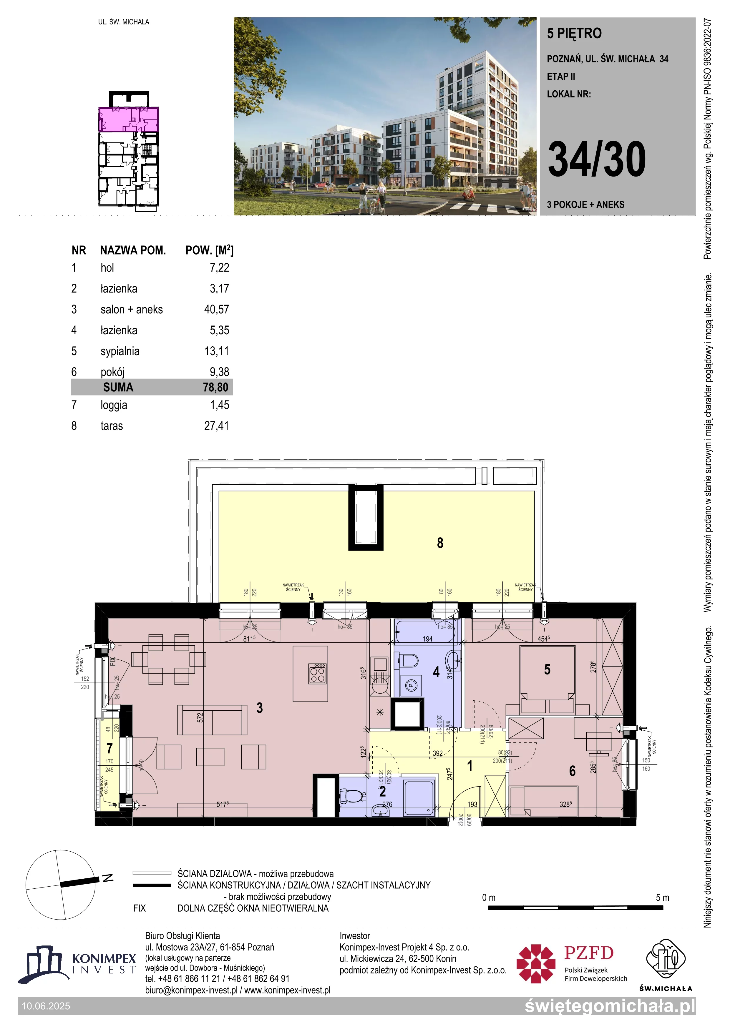 3 pokoje, mieszkanie 78,80 m², piętro 5, oferta nr SM2-A1-LM-34_30, Świętego Michała, Poznań, Ostrów Tumski-Śródka-Zawady-Komandoria, Śródka, ul. Świętego Michała 34, 36, 38, 40