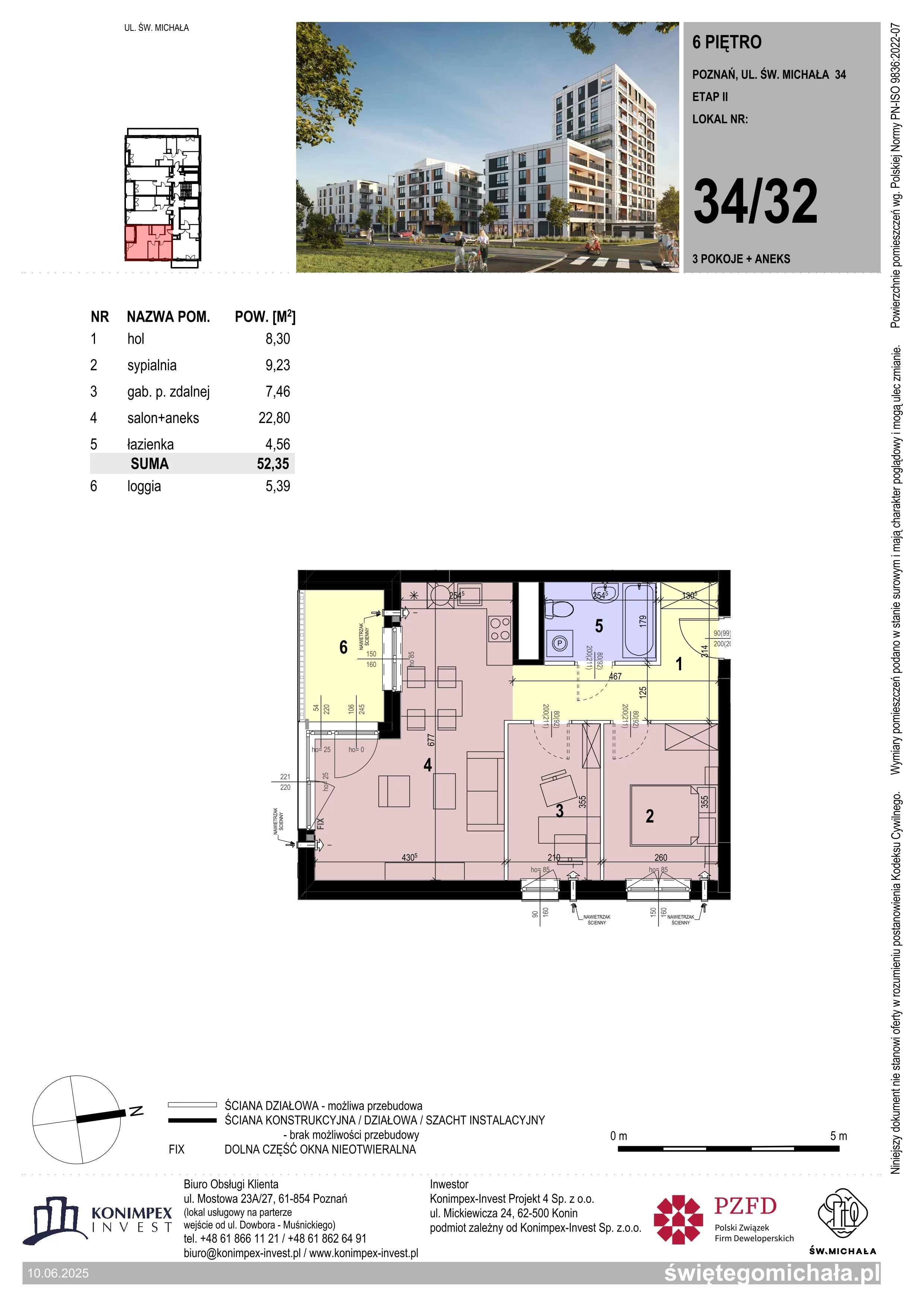 3 pokoje, mieszkanie 52,35 m², piętro 6, oferta nr SM2-A1-LM-34_32, Świętego Michała, Poznań, Ostrów Tumski-Śródka-Zawady-Komandoria, Śródka, ul. Świętego Michała 34, 36, 38, 40