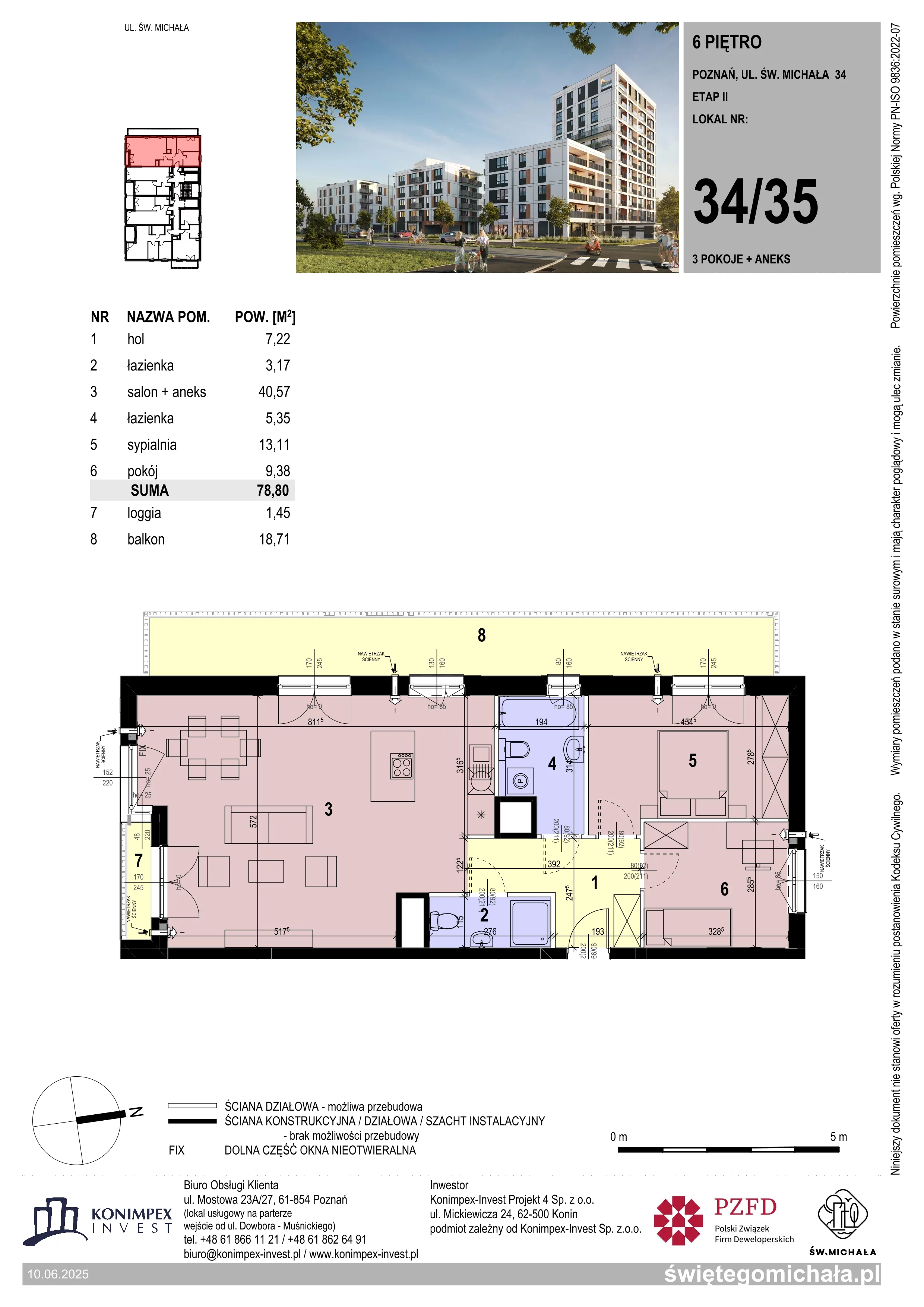 3 pokoje, mieszkanie 78,80 m², piętro 6, oferta nr SM2-A1-LM-34_35, Świętego Michała, Poznań, Ostrów Tumski-Śródka-Zawady-Komandoria, Śródka, ul. Świętego Michała 34, 36, 38, 40
