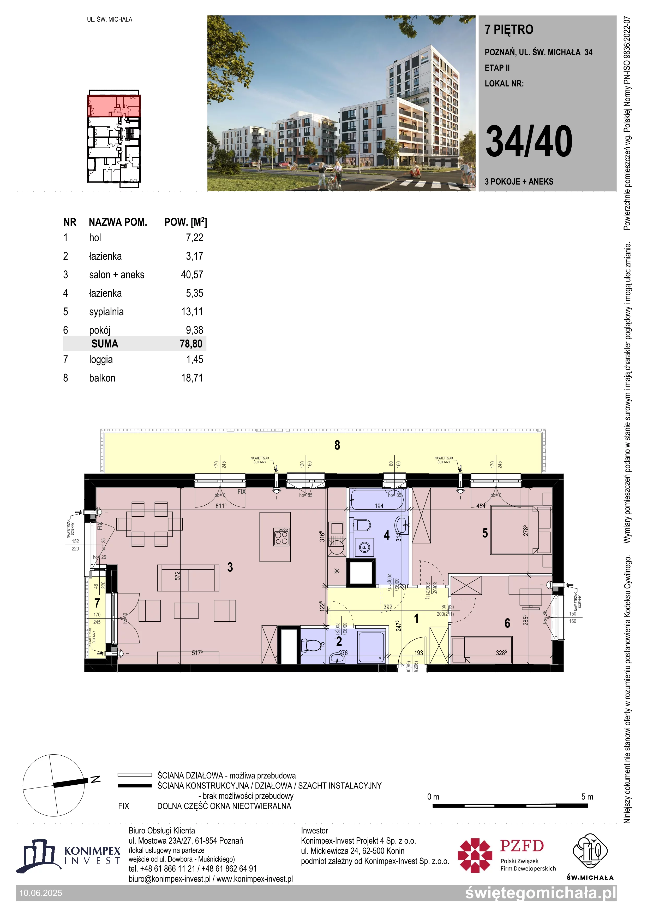 3 pokoje, mieszkanie 78,80 m², piętro 7, oferta nr SM2-A1-LM-34_40, Świętego Michała, Poznań, Ostrów Tumski-Śródka-Zawady-Komandoria, Śródka, ul. Świętego Michała 34, 36, 38, 40