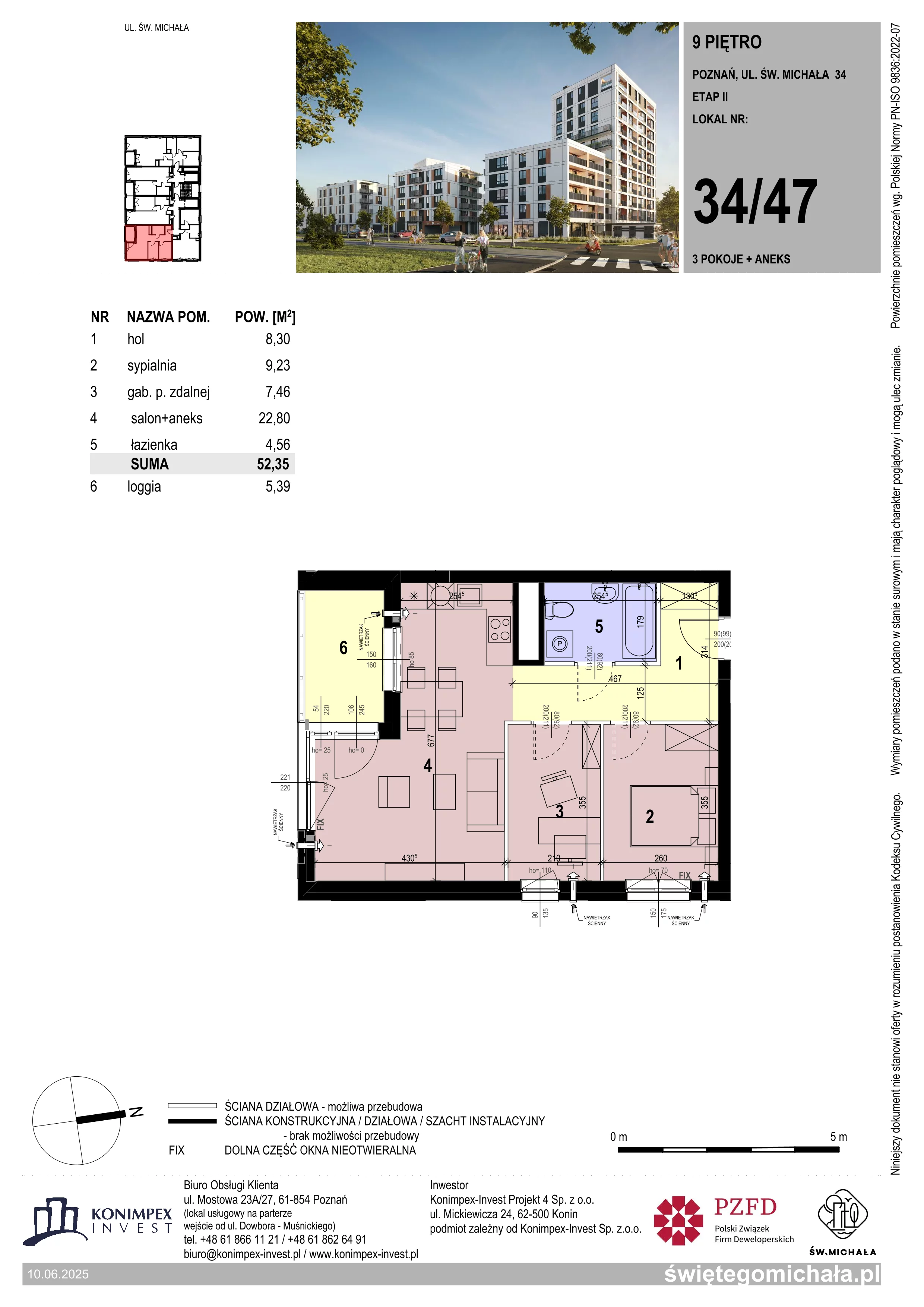 3 pokoje, mieszkanie 52,35 m², piętro 9, oferta nr SM2-A1-LM-34_47, Świętego Michała, Poznań, Ostrów Tumski-Śródka-Zawady-Komandoria, Śródka, ul. Świętego Michała 34, 36, 38, 40