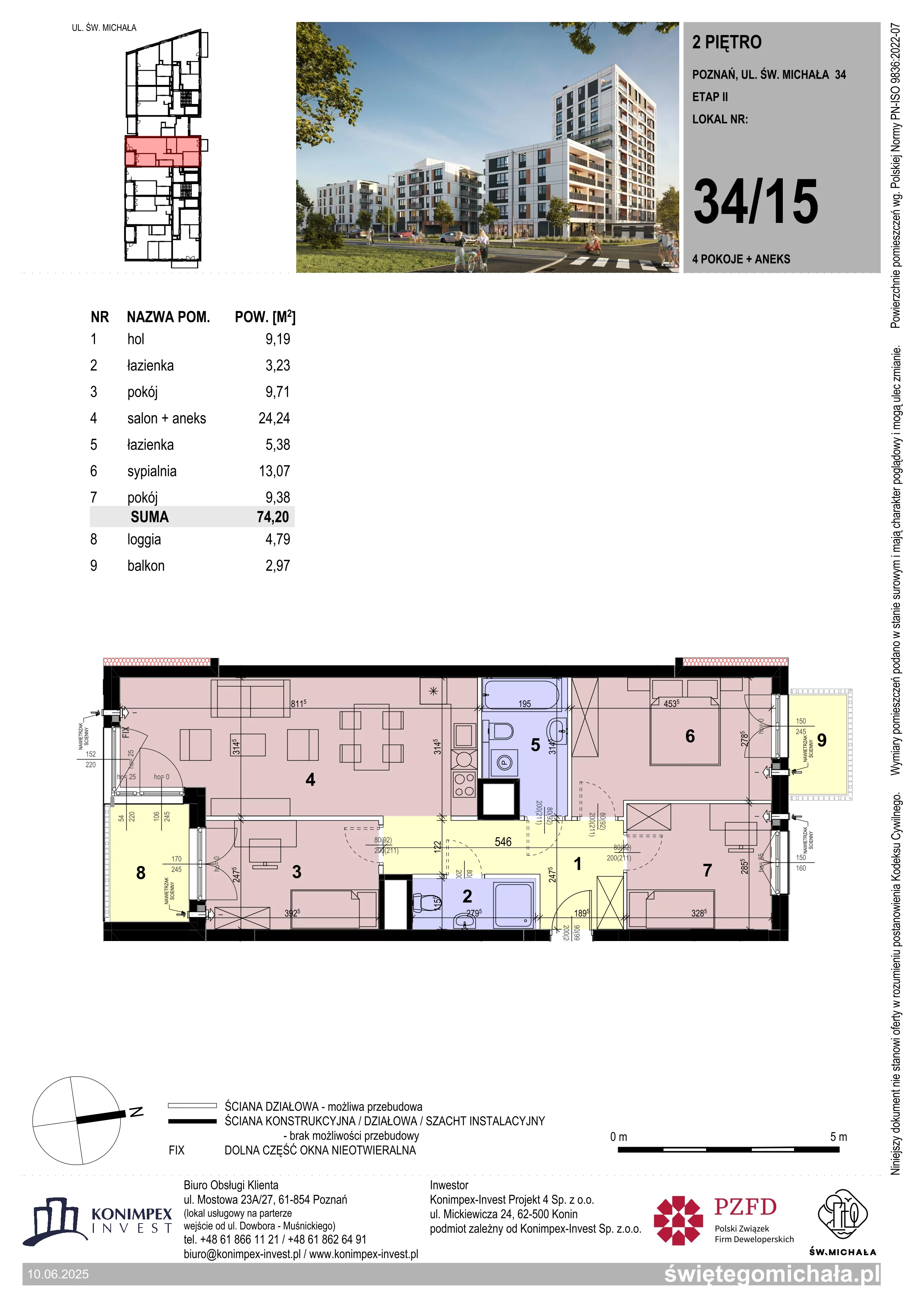 4 pokoje, mieszkanie 74,20 m², piętro 2, oferta nr SM2-A1-LM-34_15, Świętego Michała, Poznań, Ostrów Tumski-Śródka-Zawady-Komandoria, Śródka, ul. Świętego Michała 34, 36, 38, 40