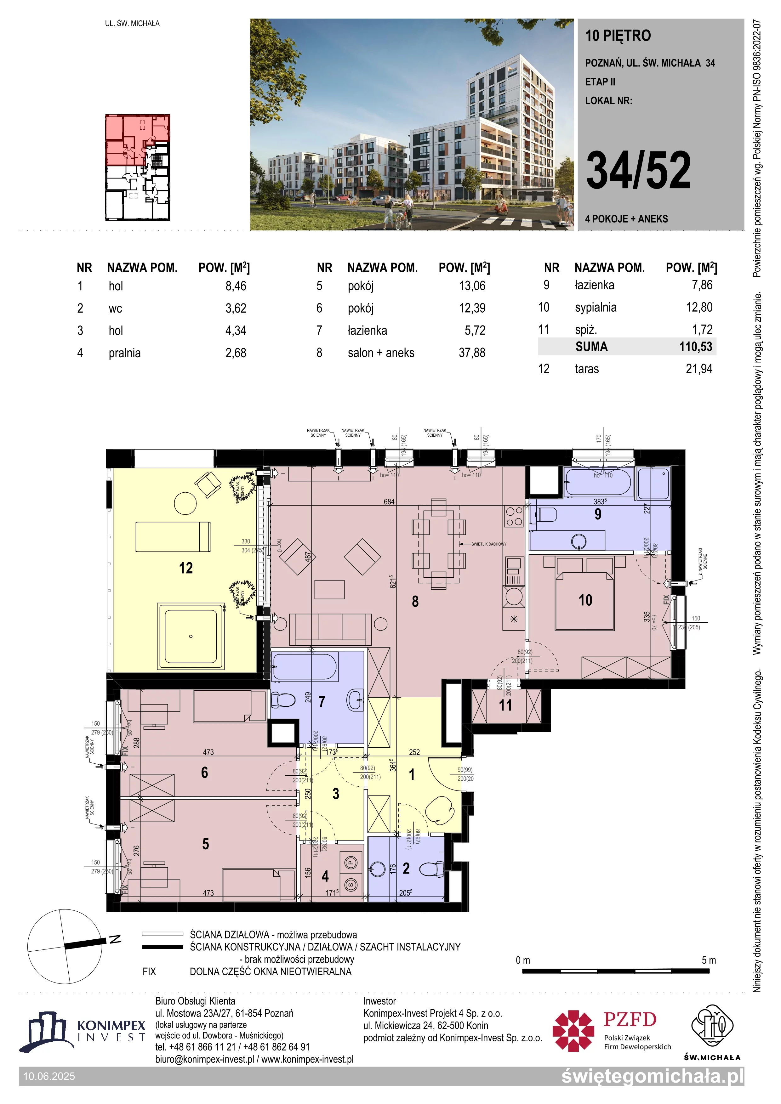 4 pokoje, mieszkanie 110,53 m², piętro 10, oferta nr SM2-A1-LM-34_52, Świętego Michała, Poznań, Ostrów Tumski-Śródka-Zawady-Komandoria, Śródka, ul. Świętego Michała 34, 36, 38, 40