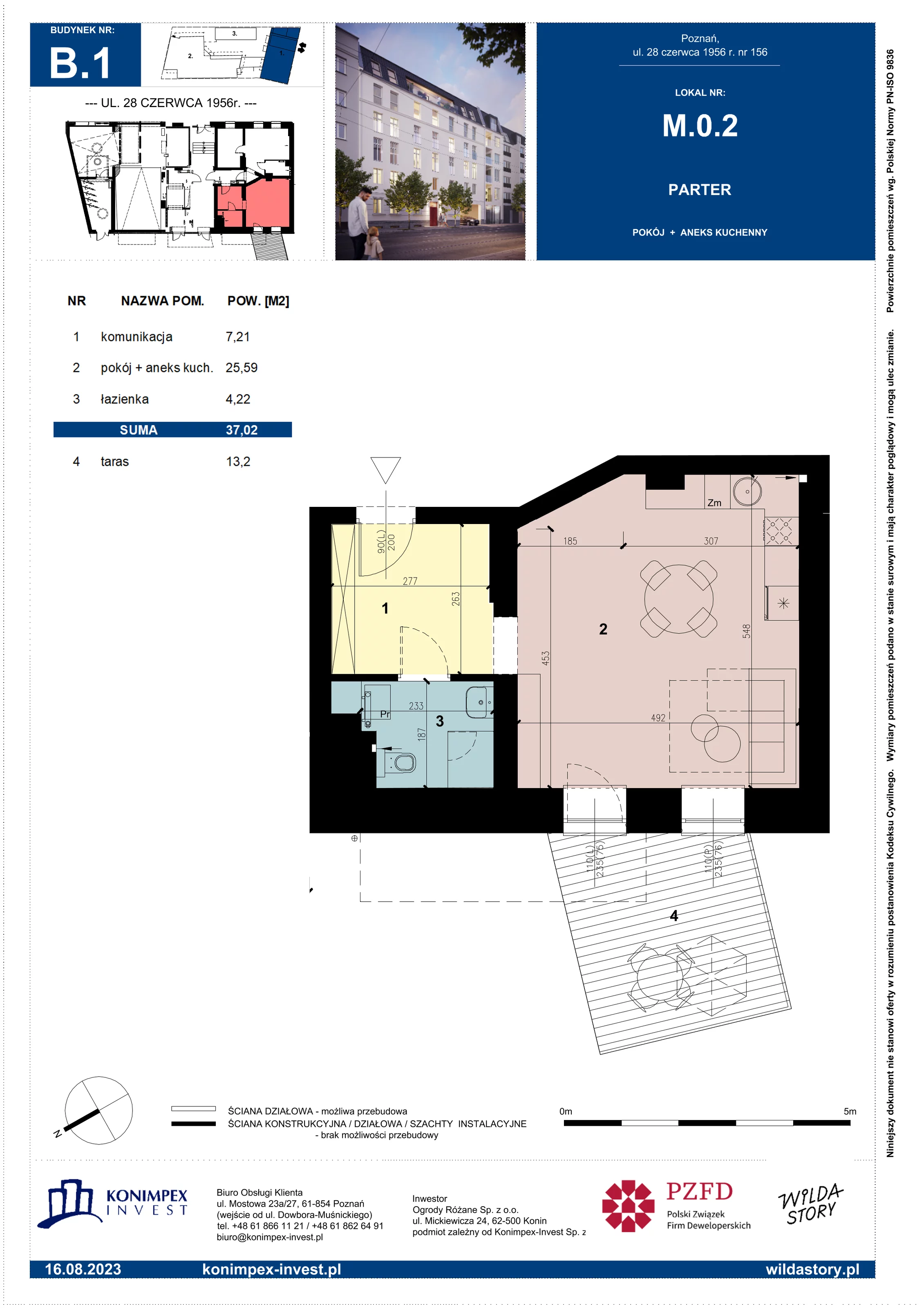 Mieszkanie 41,78 m², parter, oferta nr B1/M/0/2, Wilda Story, Poznań, Wilda, Wilda, ul. 28 Czerwca 1956 r. 156