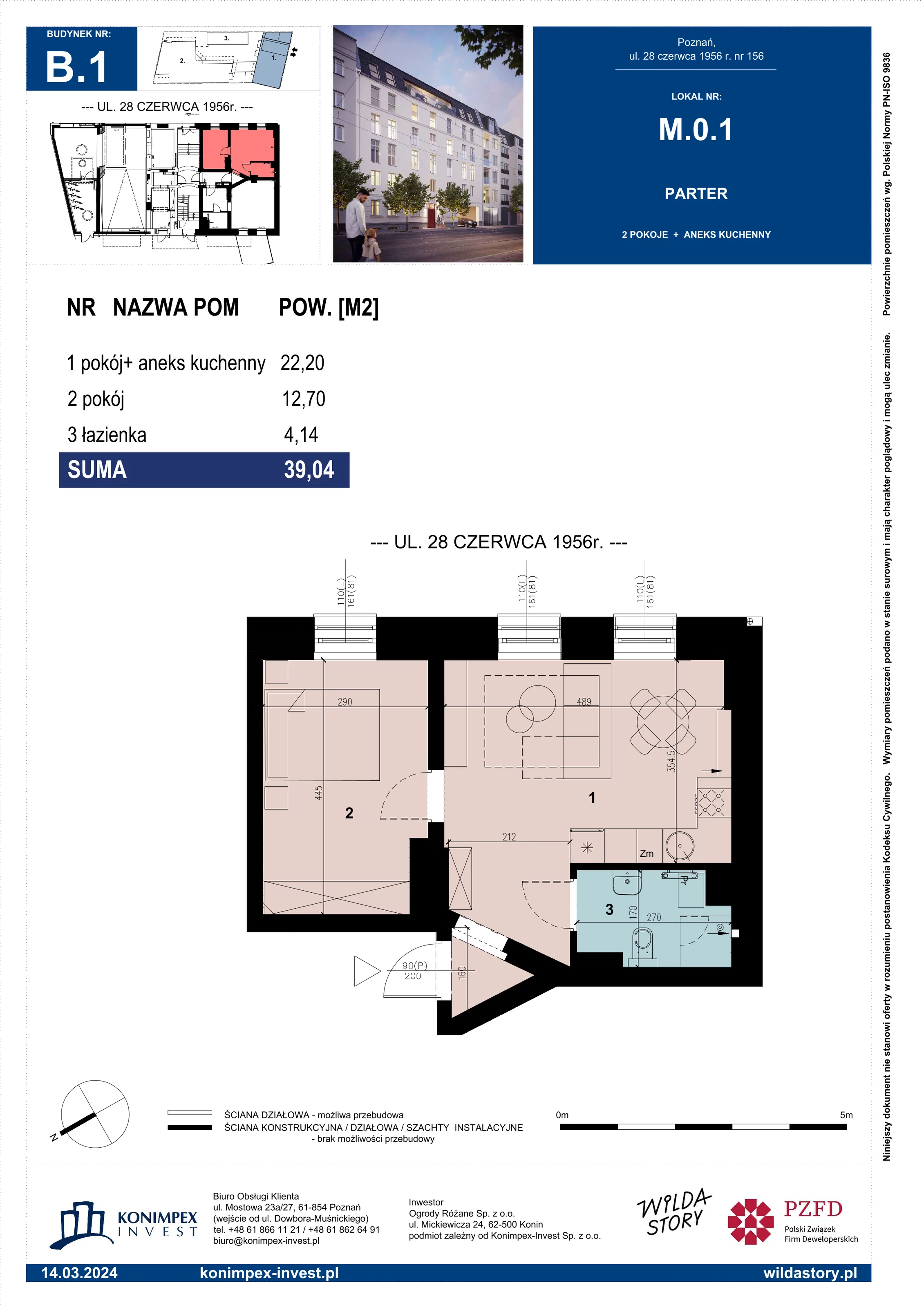 Mieszkanie 39,04 m², parter, oferta nr B1/M/0/1, Wilda Story, Poznań, Wilda, Wilda, ul. 28 Czerwca 1956 r. 156