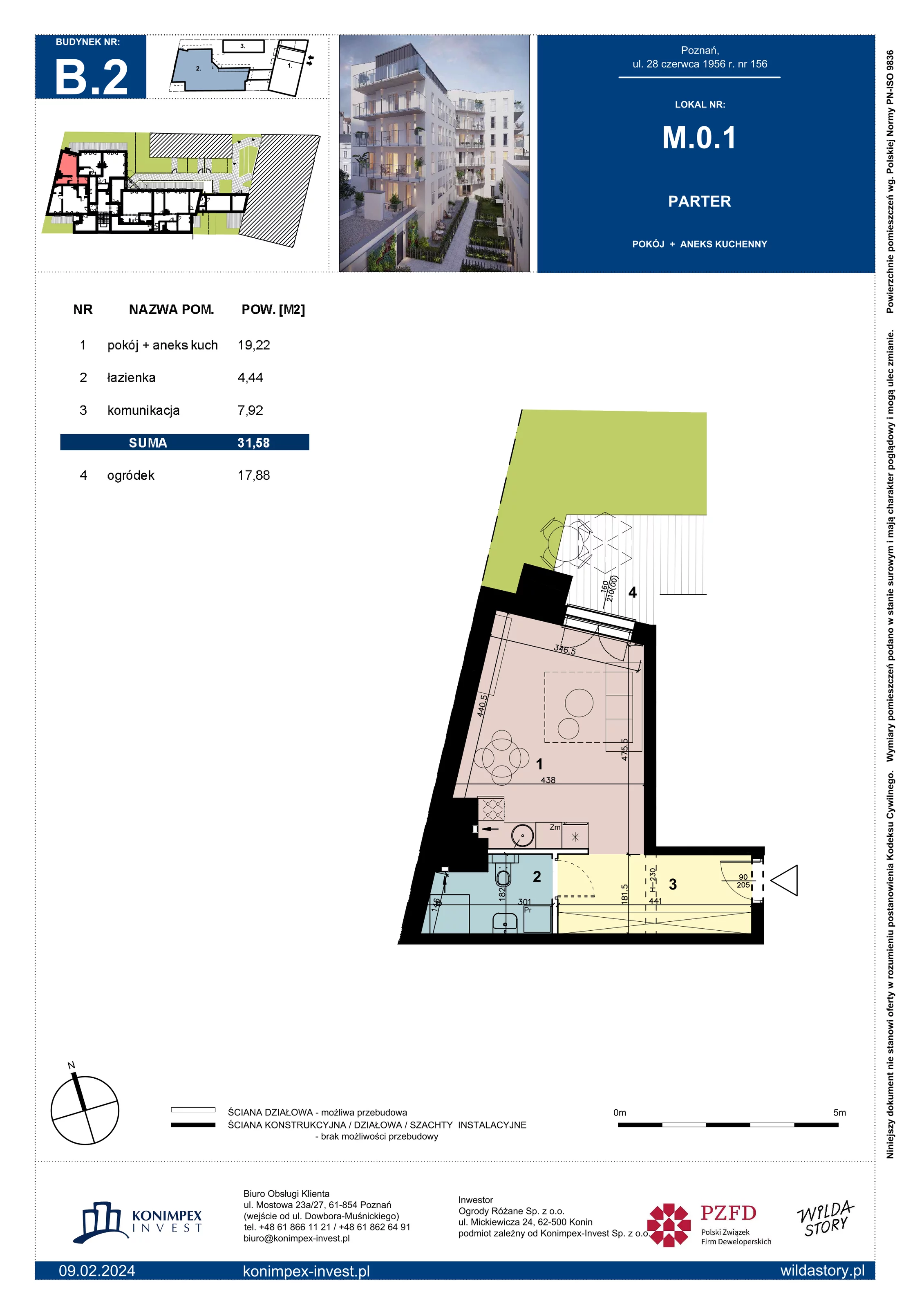 Mieszkanie 31,58 m², parter, oferta nr B2/M/0/1, Wilda Story, Poznań, Wilda, Wilda, ul. 28 Czerwca 1956 r. 156