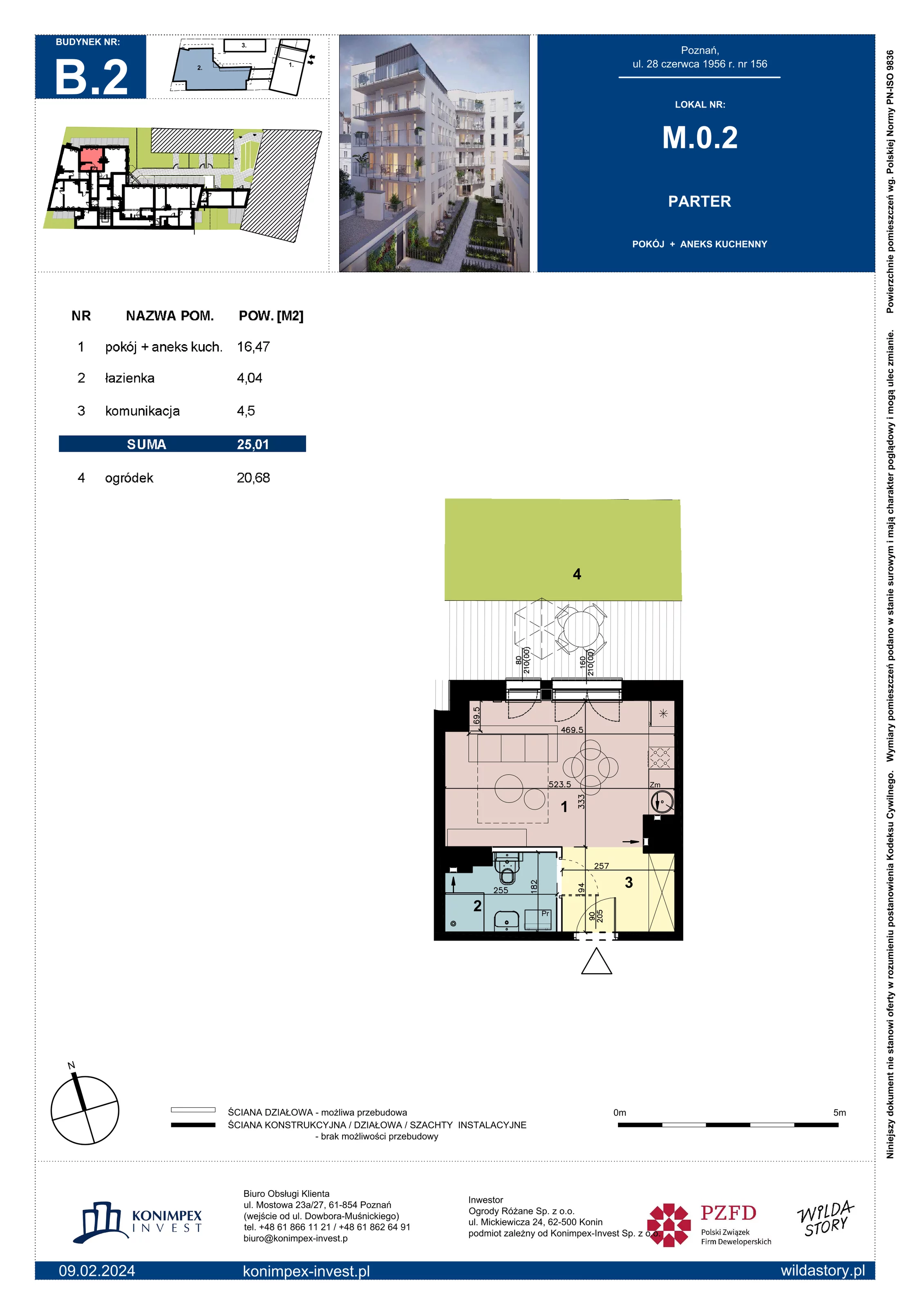 Mieszkanie 25,01 m², parter, oferta nr B2/M/0/2, Wilda Story, Poznań, Wilda, Wilda, ul. 28 Czerwca 1956 r. 156