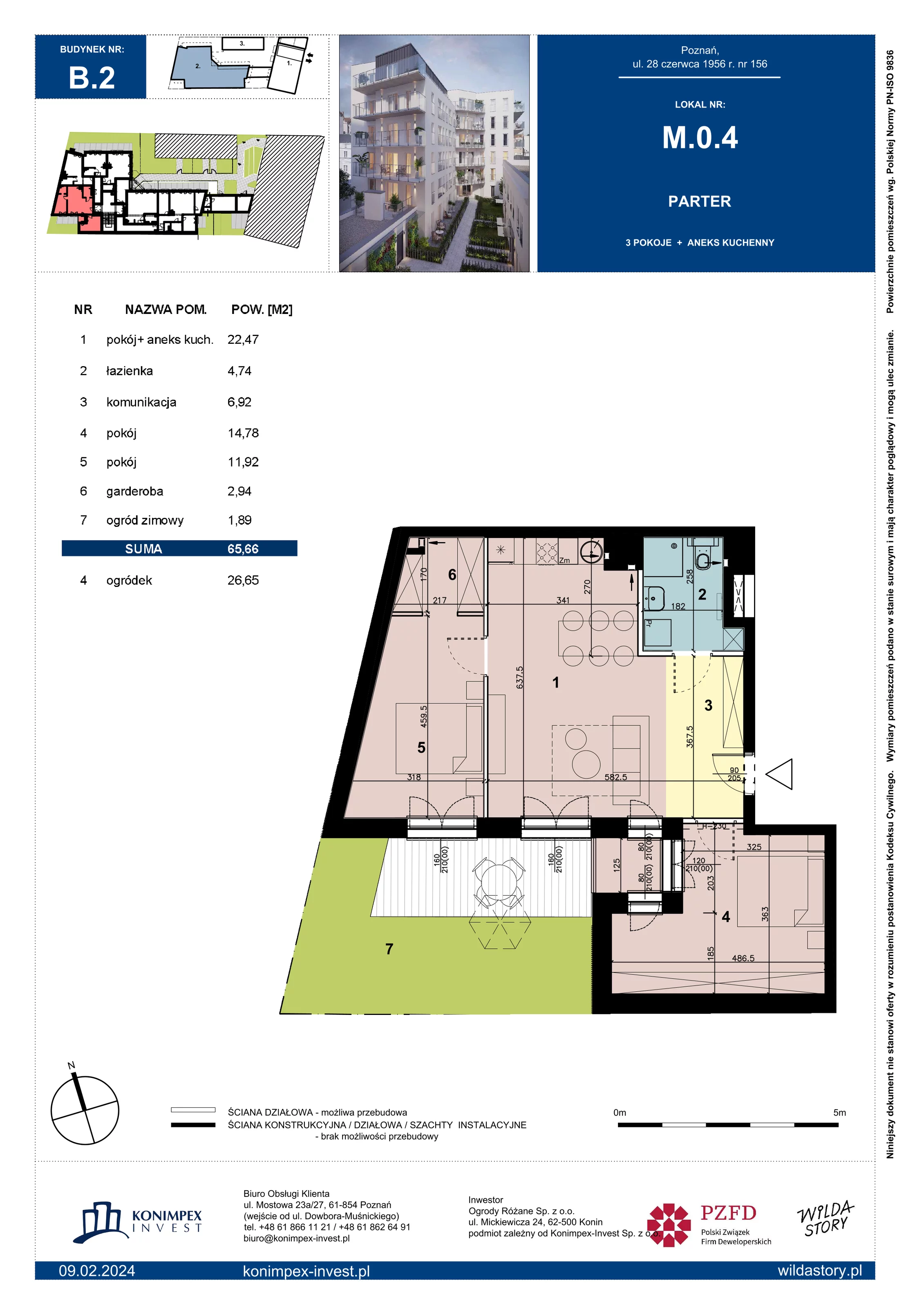 Apartament 65,66 m², parter, oferta nr B2/M/0/4, Wilda Story, Poznań, Wilda, Wilda, ul. 28 Czerwca 1956 r. 156