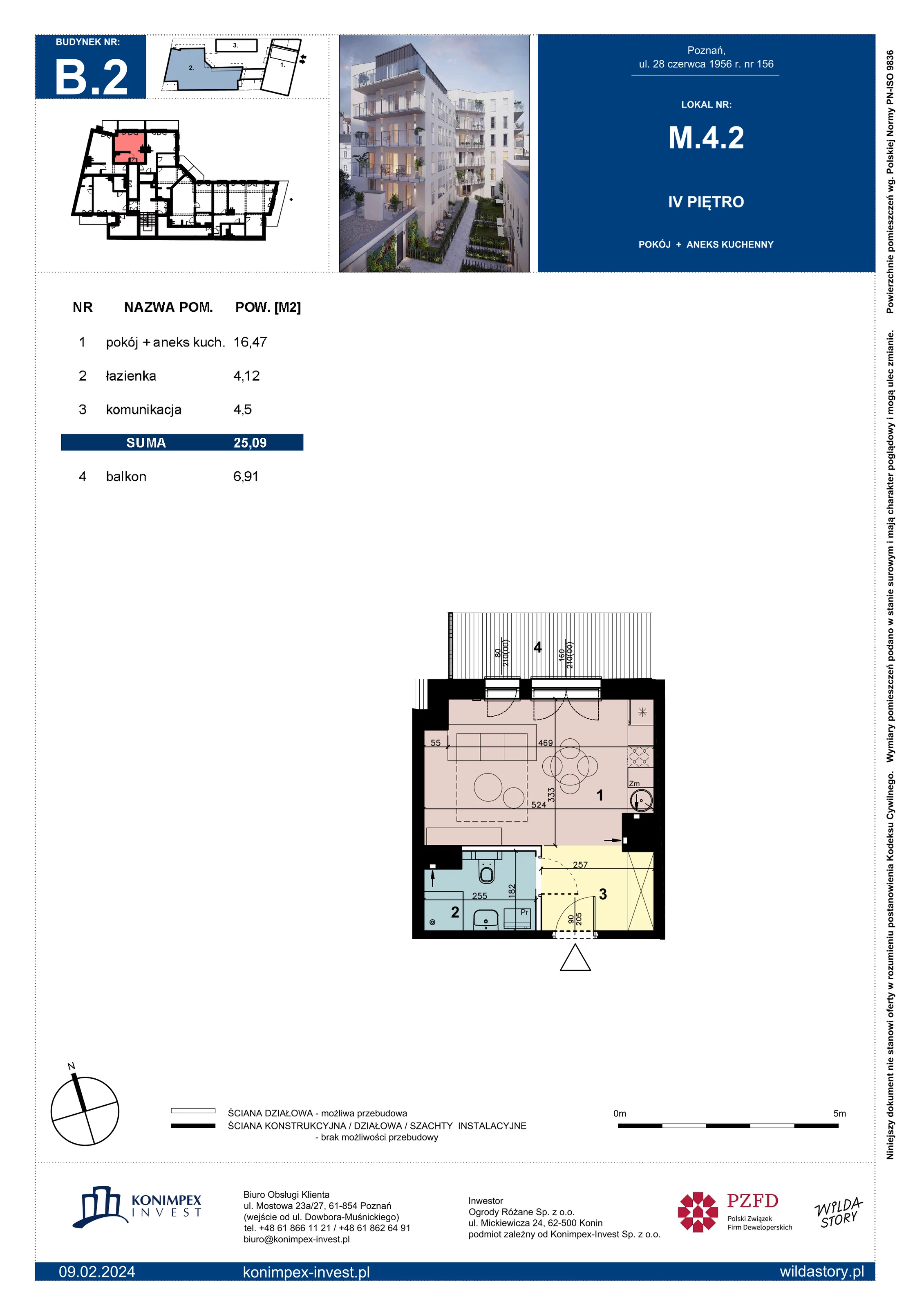 Mieszkanie 25,09 m², piętro 4, oferta nr B2/M/4/2, Wilda Story, Poznań, Wilda, Wilda, ul. 28 Czerwca 1956 r. 156