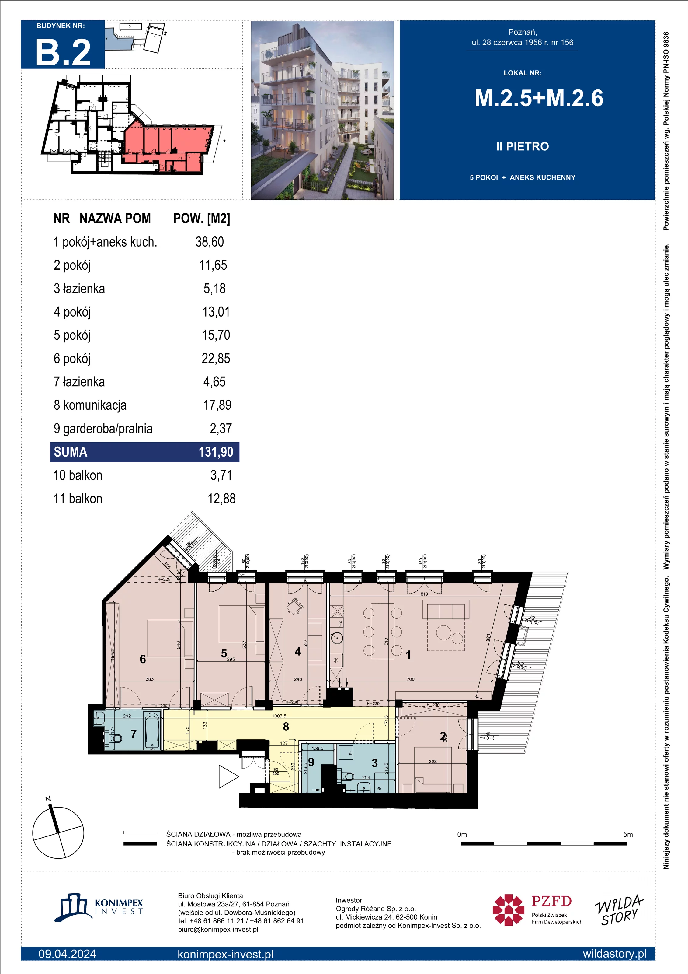 Mieszkanie 131,90 m², piętro 2, oferta nr B2/M/2/5 + M/2/6, Wilda Story, Poznań, Wilda, Wilda, ul. 28 Czerwca 1956 r. 156-idx