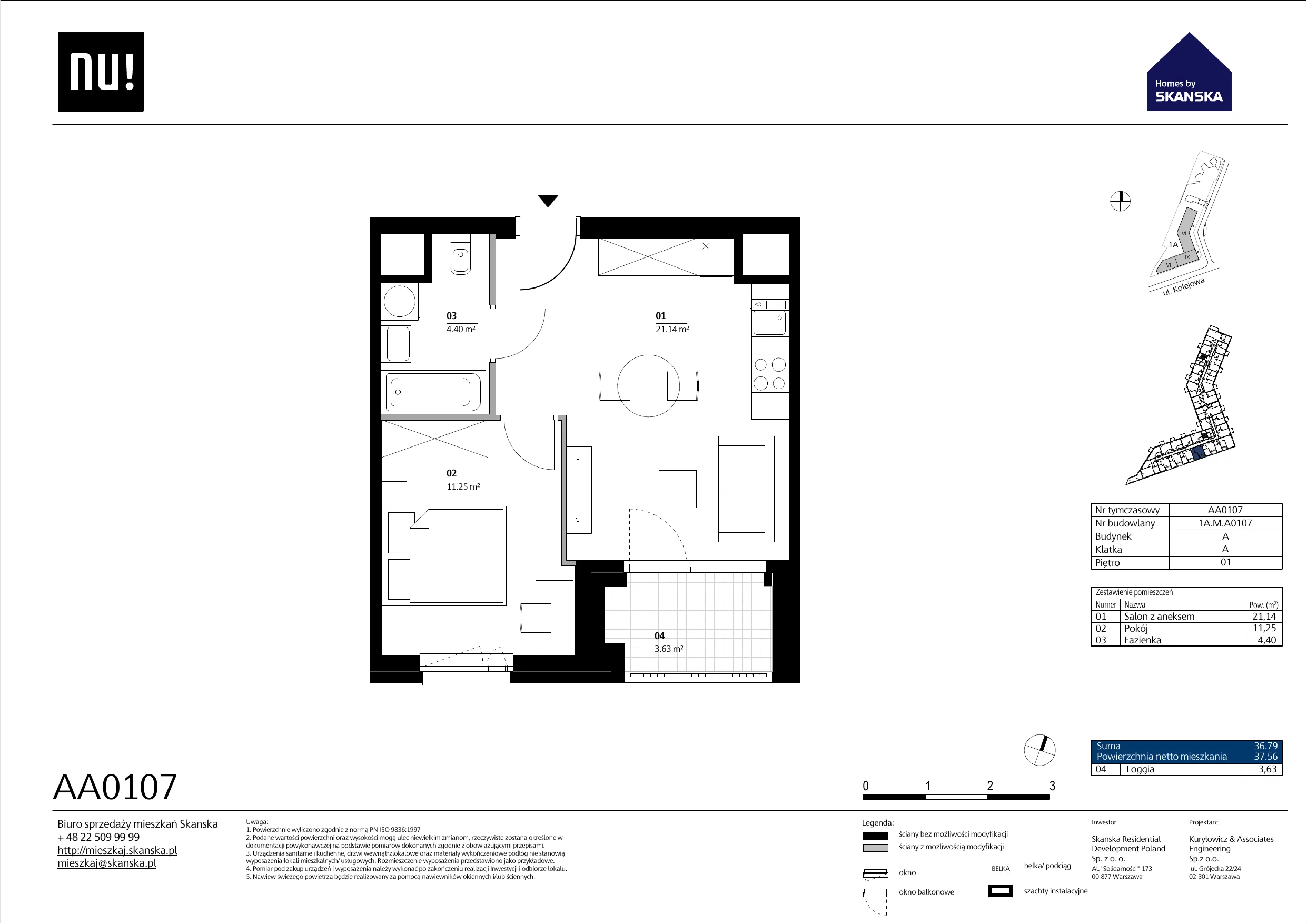 Mieszkanie 36,81 m², piętro 1, oferta nr AA0107, NU Warszawa Wola, Warszawa, Wola, Czyste, ul. Kolejowa