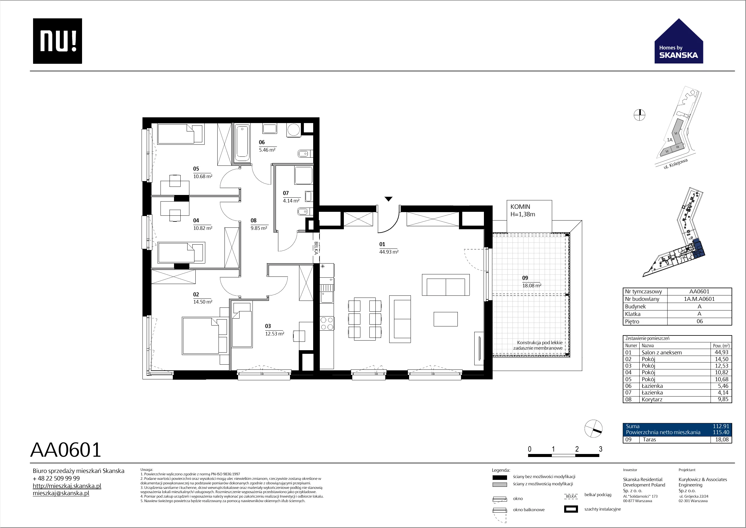 Mieszkanie 113,16 m², piętro 6, oferta nr AA0601, NU Warszawa Wola, Warszawa, Wola, Czyste, ul. Kolejowa