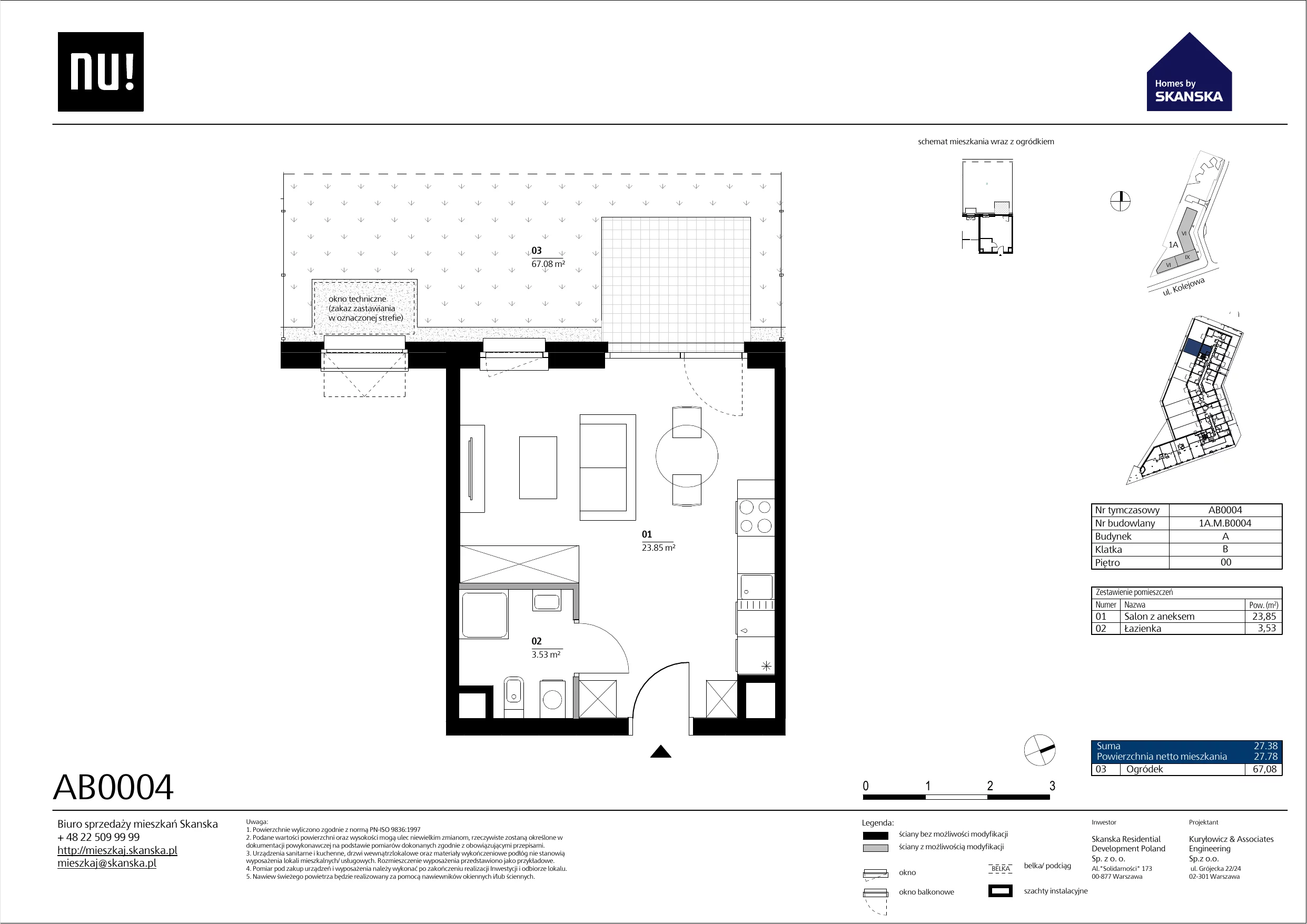 Mieszkanie 27,34 m², parter, oferta nr AB0004, NU Warszawa Wola, Warszawa, Wola, Czyste, ul. Kolejowa