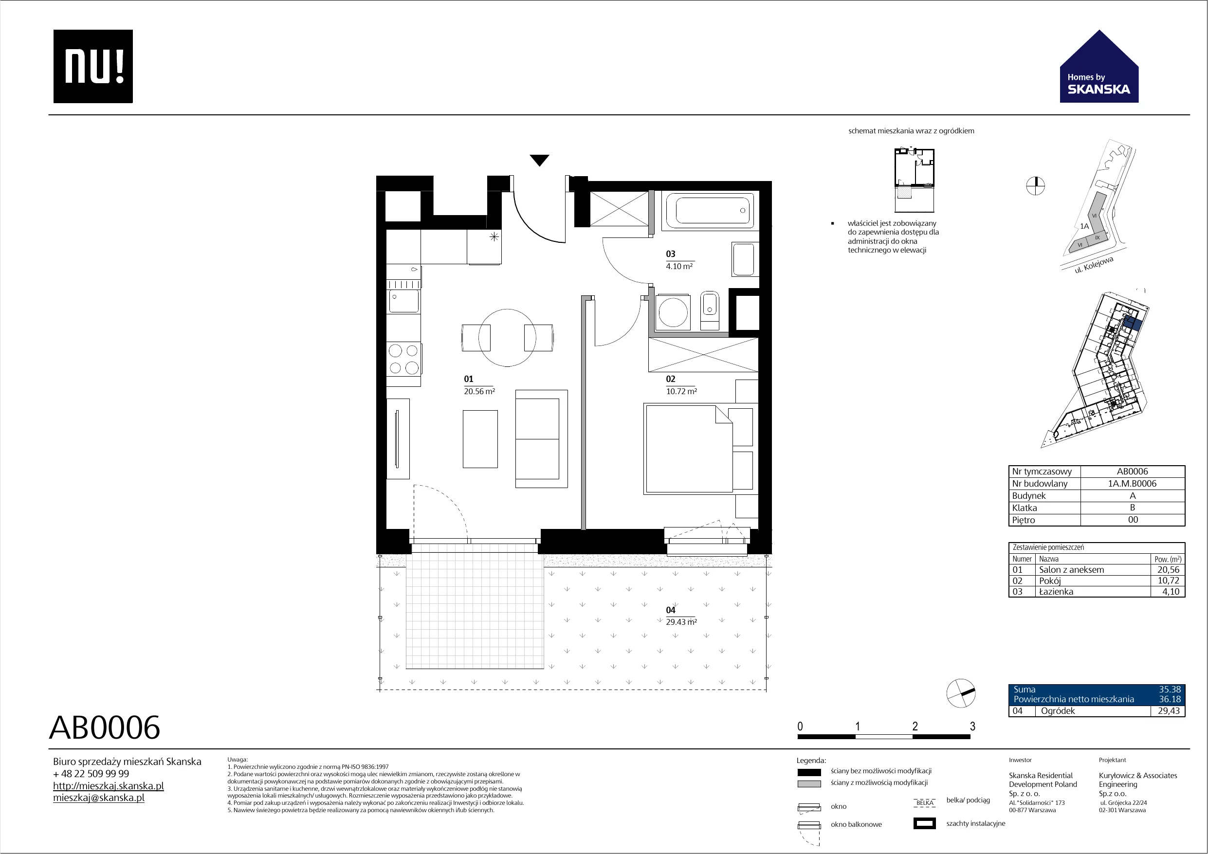 Mieszkanie 35,40 m², parter, oferta nr AB0006, NU Warszawa Wola, Warszawa, Wola, Czyste, ul. Kolejowa