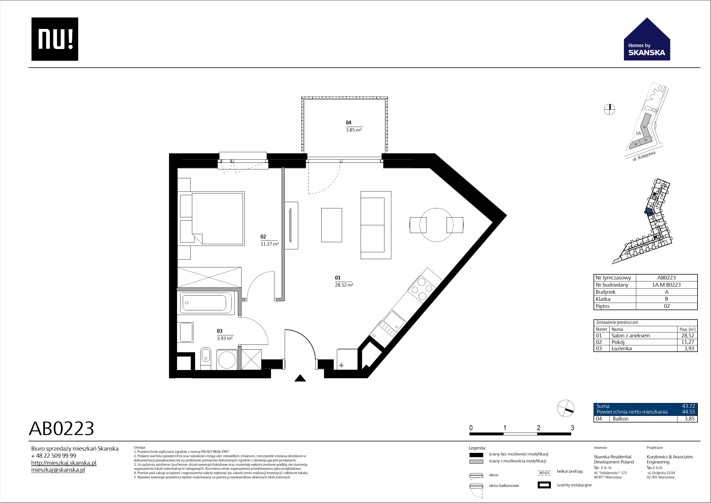 Mieszkanie 43,85 m², piętro 2, oferta nr AB0223, NU Warszawa Wola, Warszawa, Wola, Czyste, ul. Kolejowa