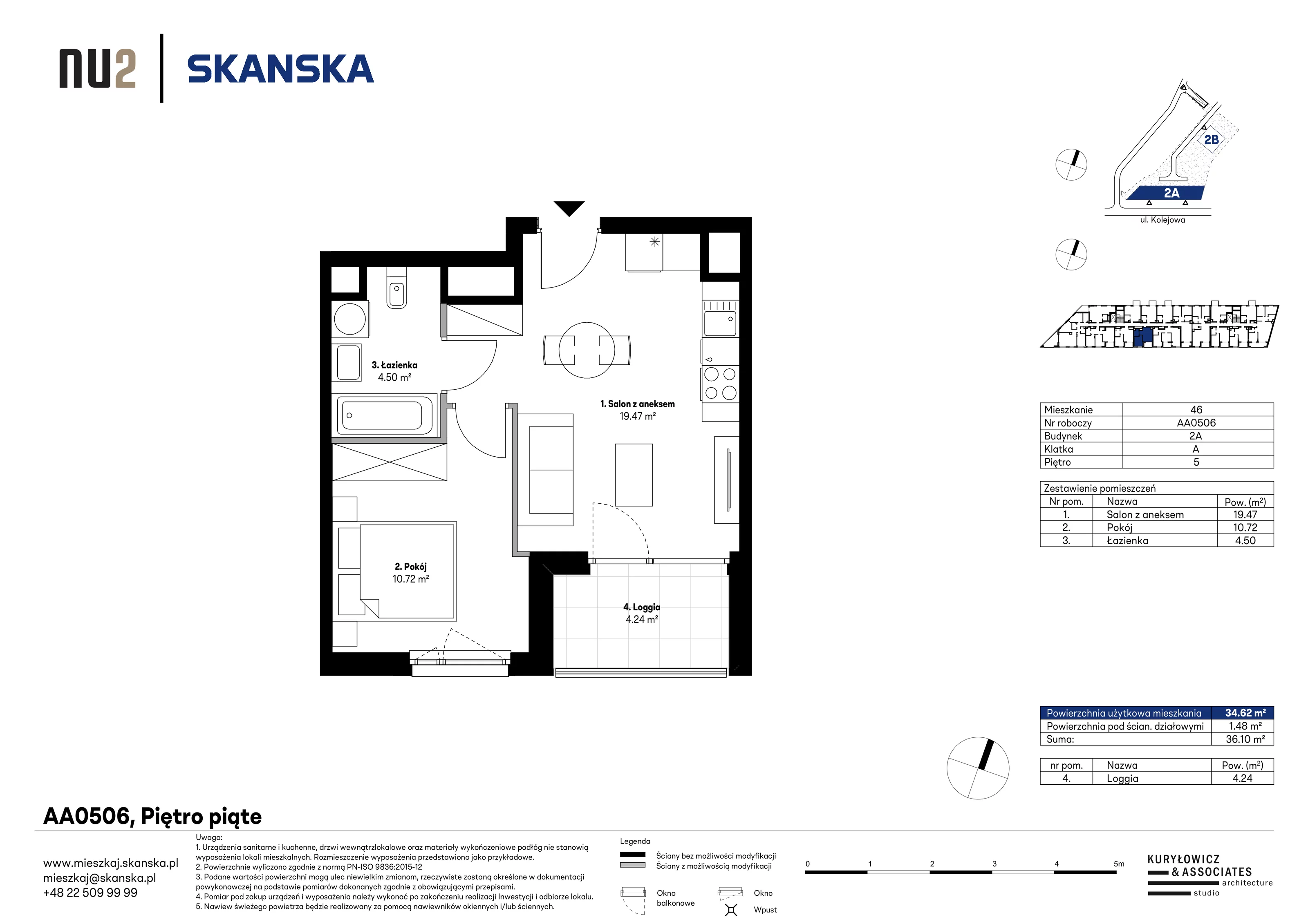 Mieszkanie 34,62 m², piętro 5, oferta nr AA0506, NU Warszawa Wola, Warszawa, Wola, Czyste, ul. Kolejowa
