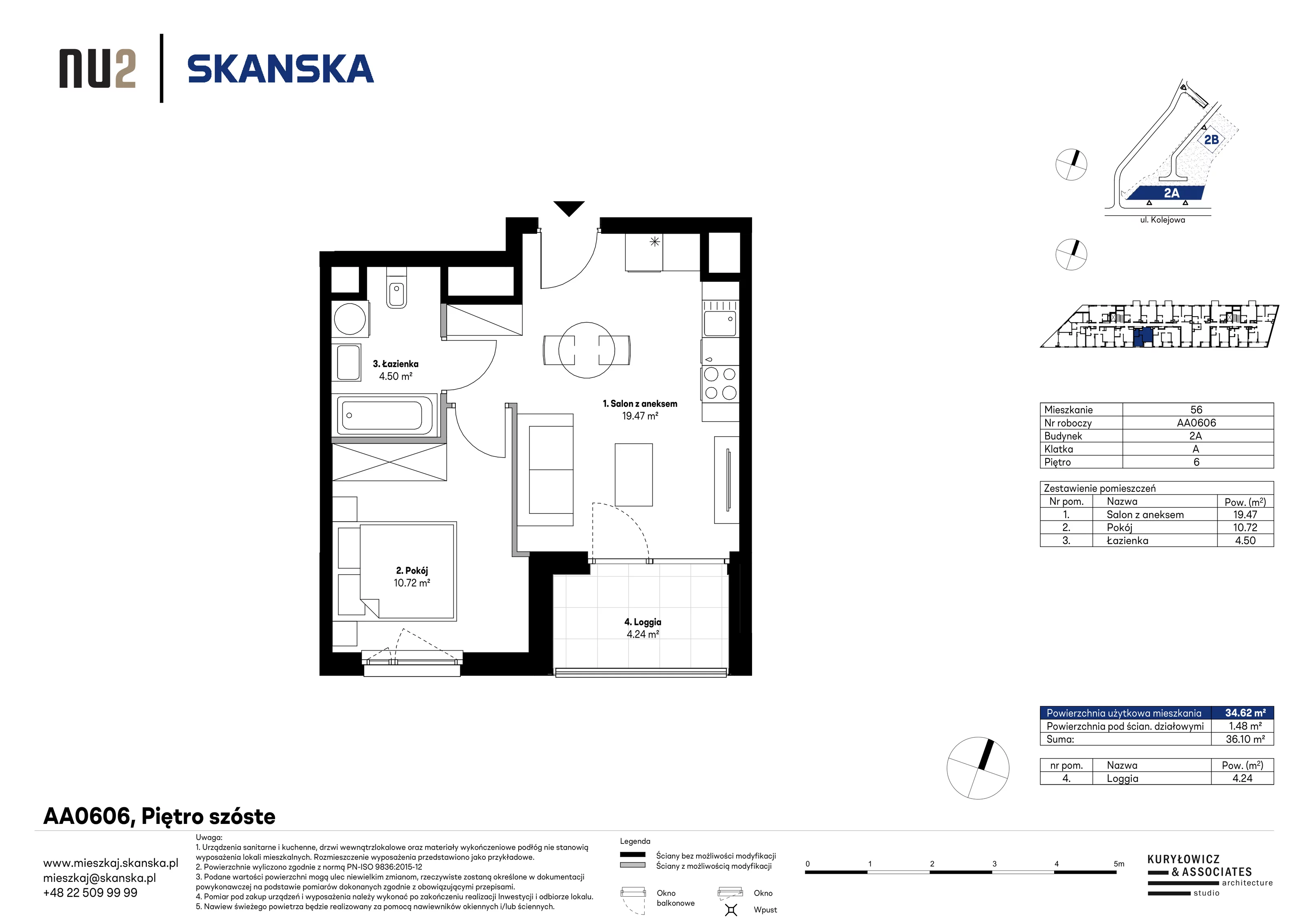 Mieszkanie 34,62 m², piętro 6, oferta nr AA0606, NU Warszawa Wola, Warszawa, Wola, Czyste, ul. Kolejowa