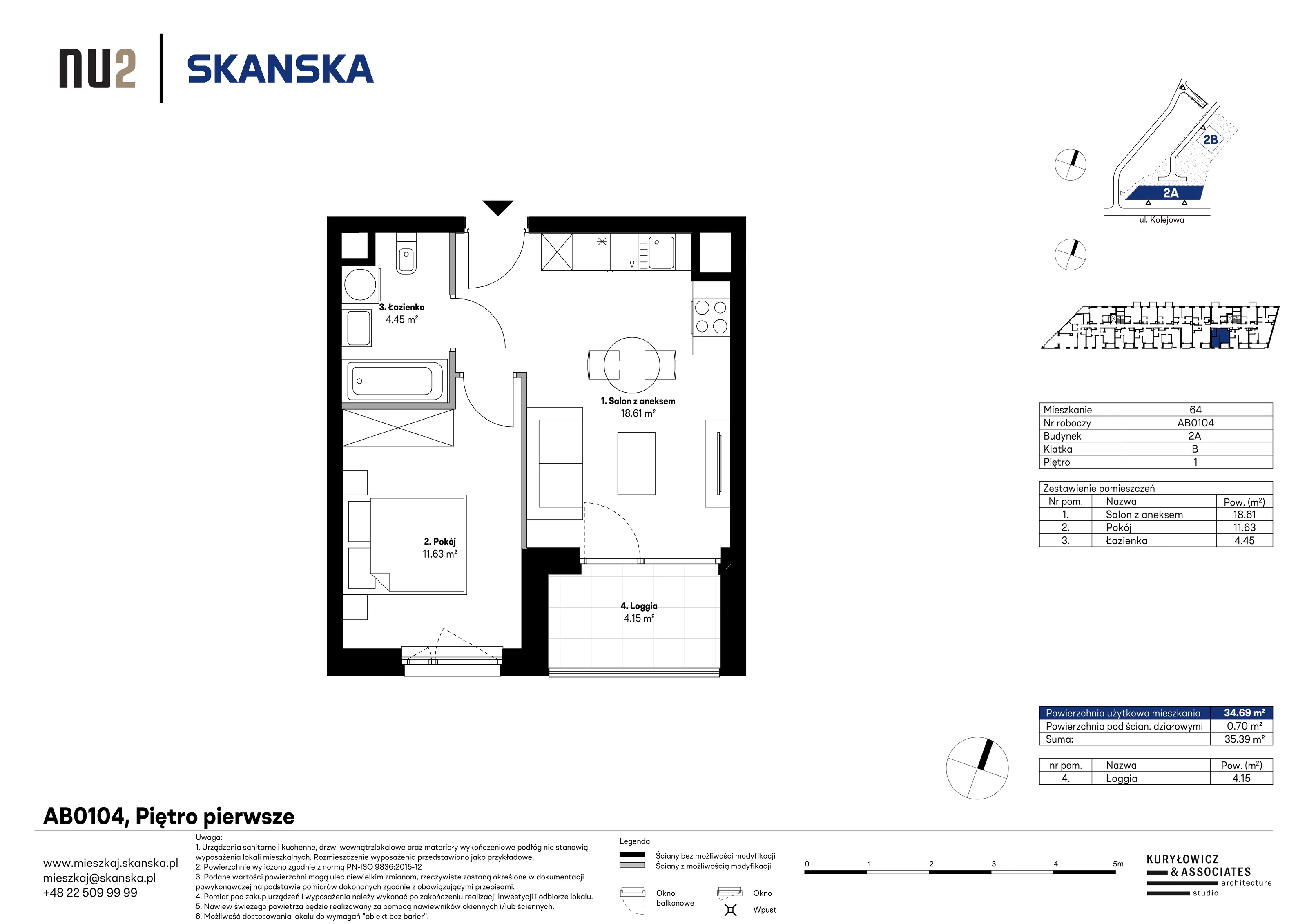 Mieszkanie 34,69 m², piętro 1, oferta nr AB0104, NU Warszawa Wola, Warszawa, Wola, Czyste, ul. Kolejowa