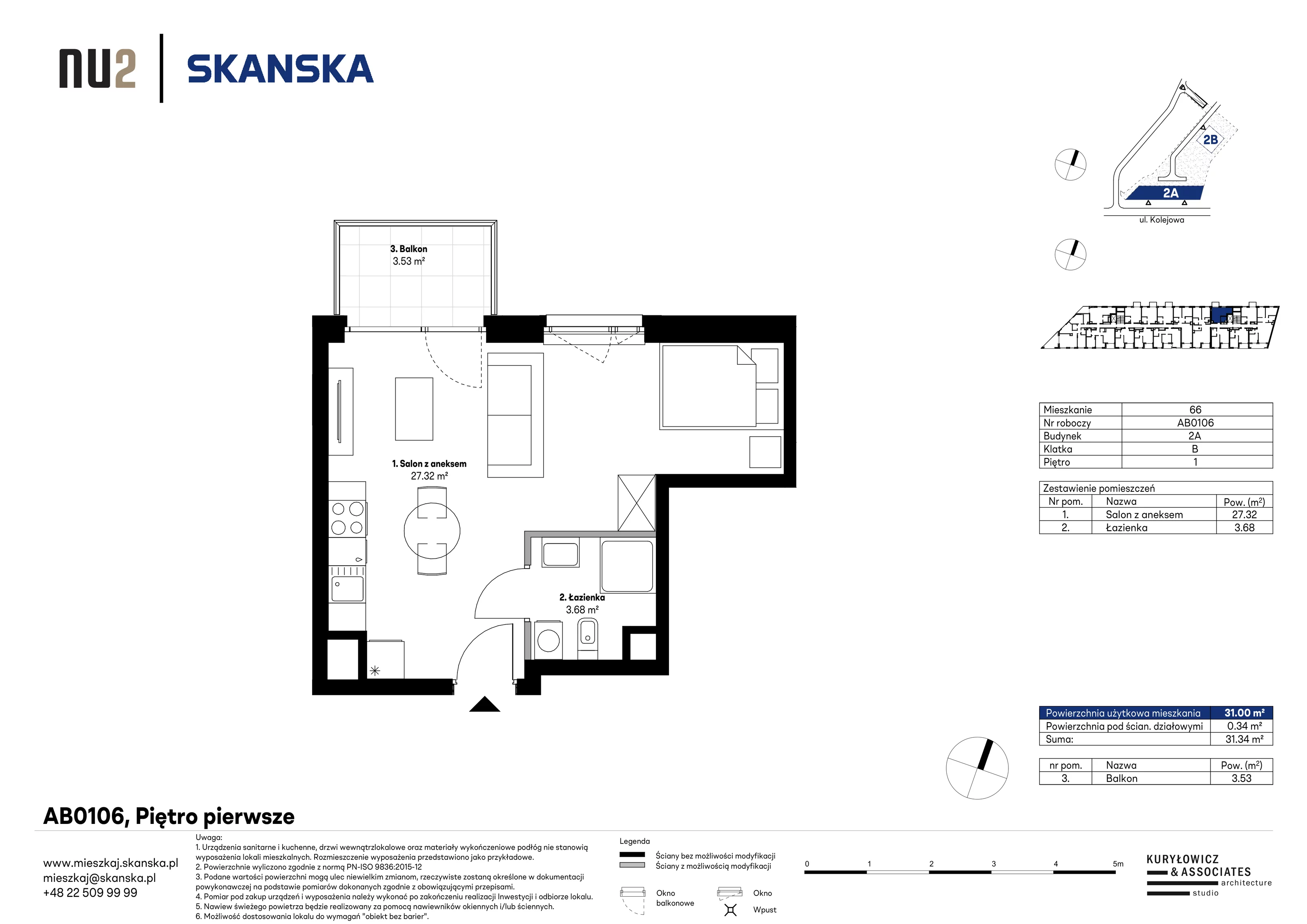 Mieszkanie 31,00 m², piętro 1, oferta nr AB0106, NU Warszawa Wola, Warszawa, Wola, Czyste, ul. Kolejowa