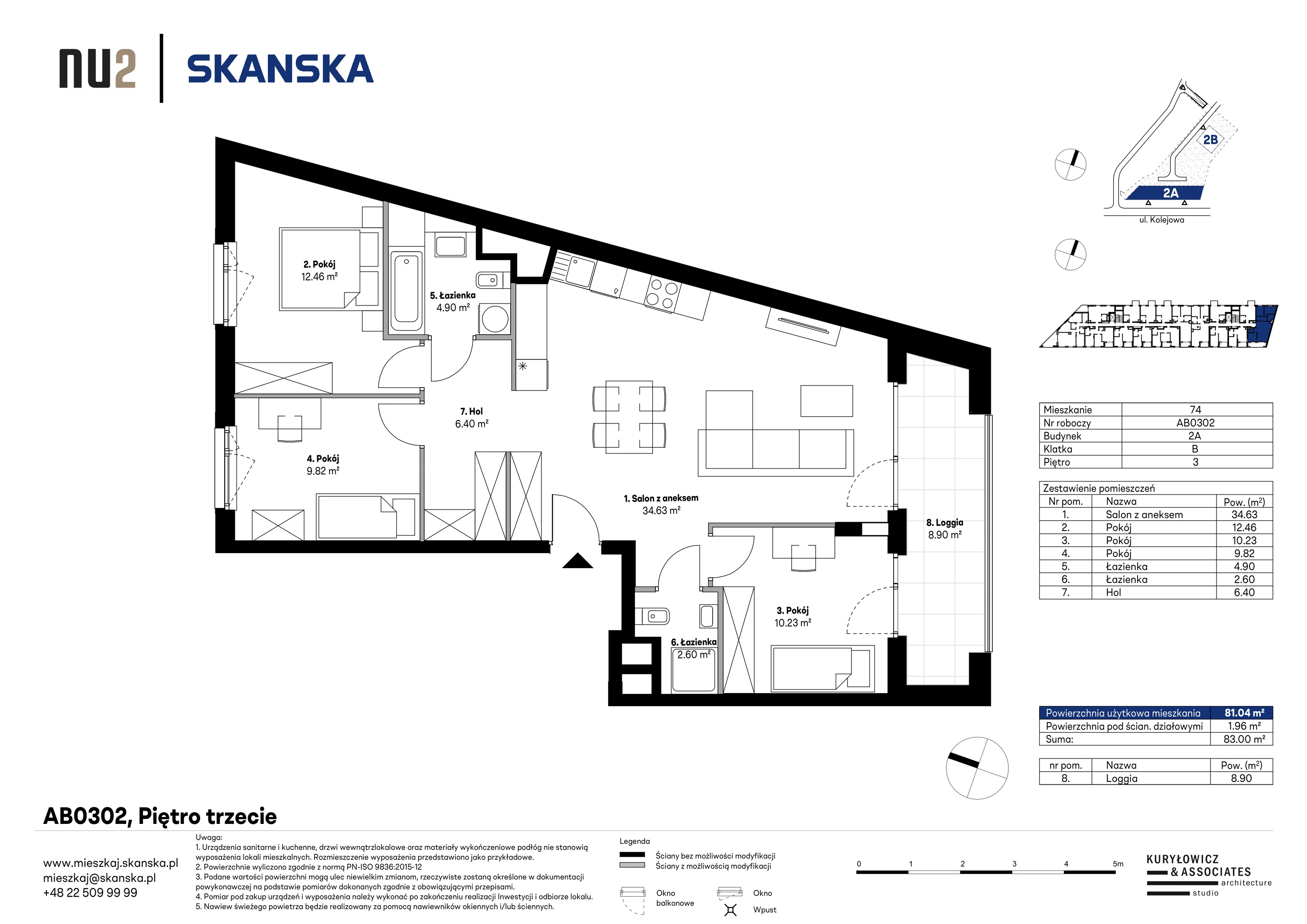 Mieszkanie 81,02 m², piętro 3, oferta nr AB0302, NU Warszawa Wola, Warszawa, Wola, Czyste, ul. Kolejowa