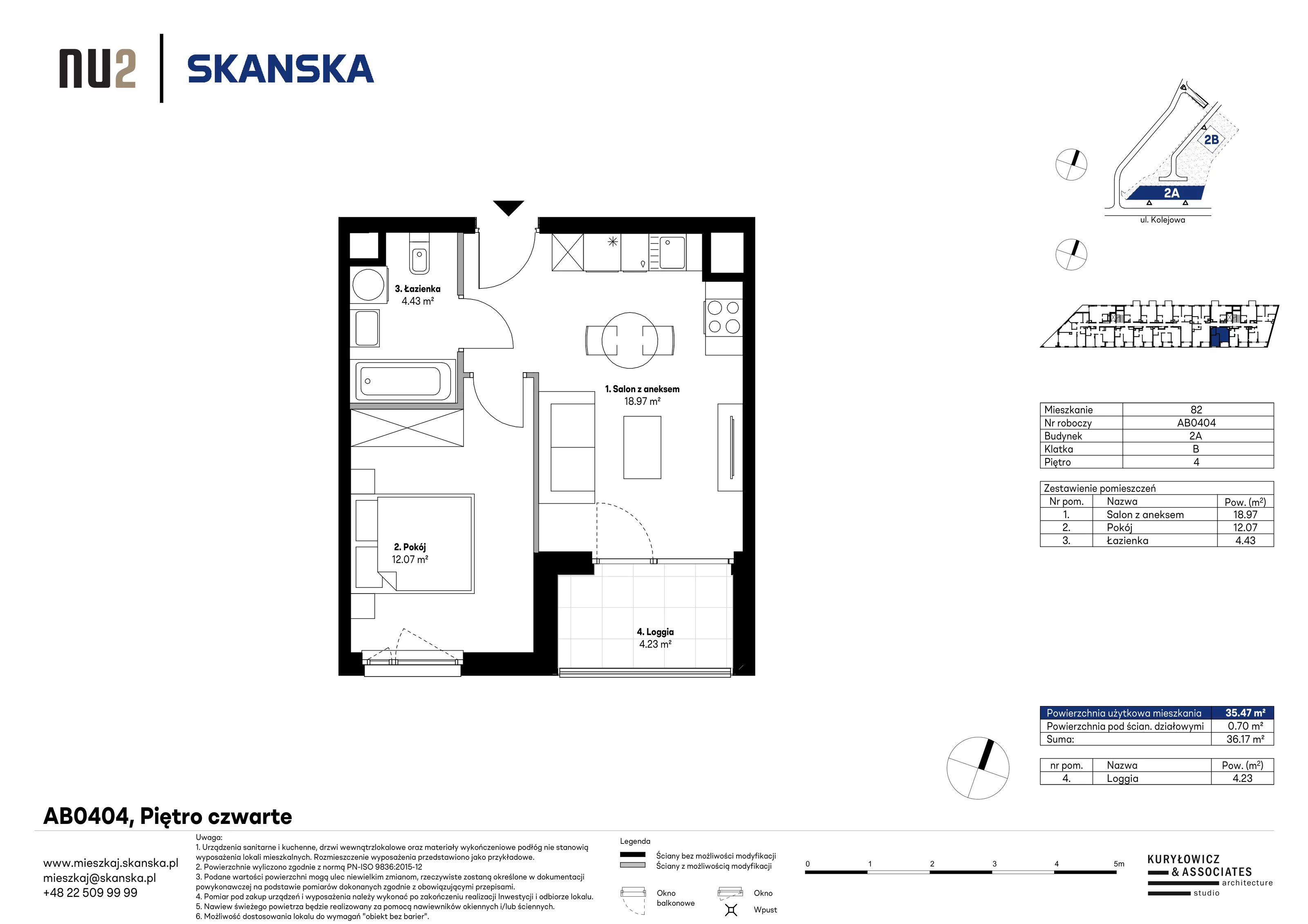 Mieszkanie 35,47 m², piętro 4, oferta nr AB0404, NU Warszawa Wola, Warszawa, Wola, Czyste, ul. Kolejowa