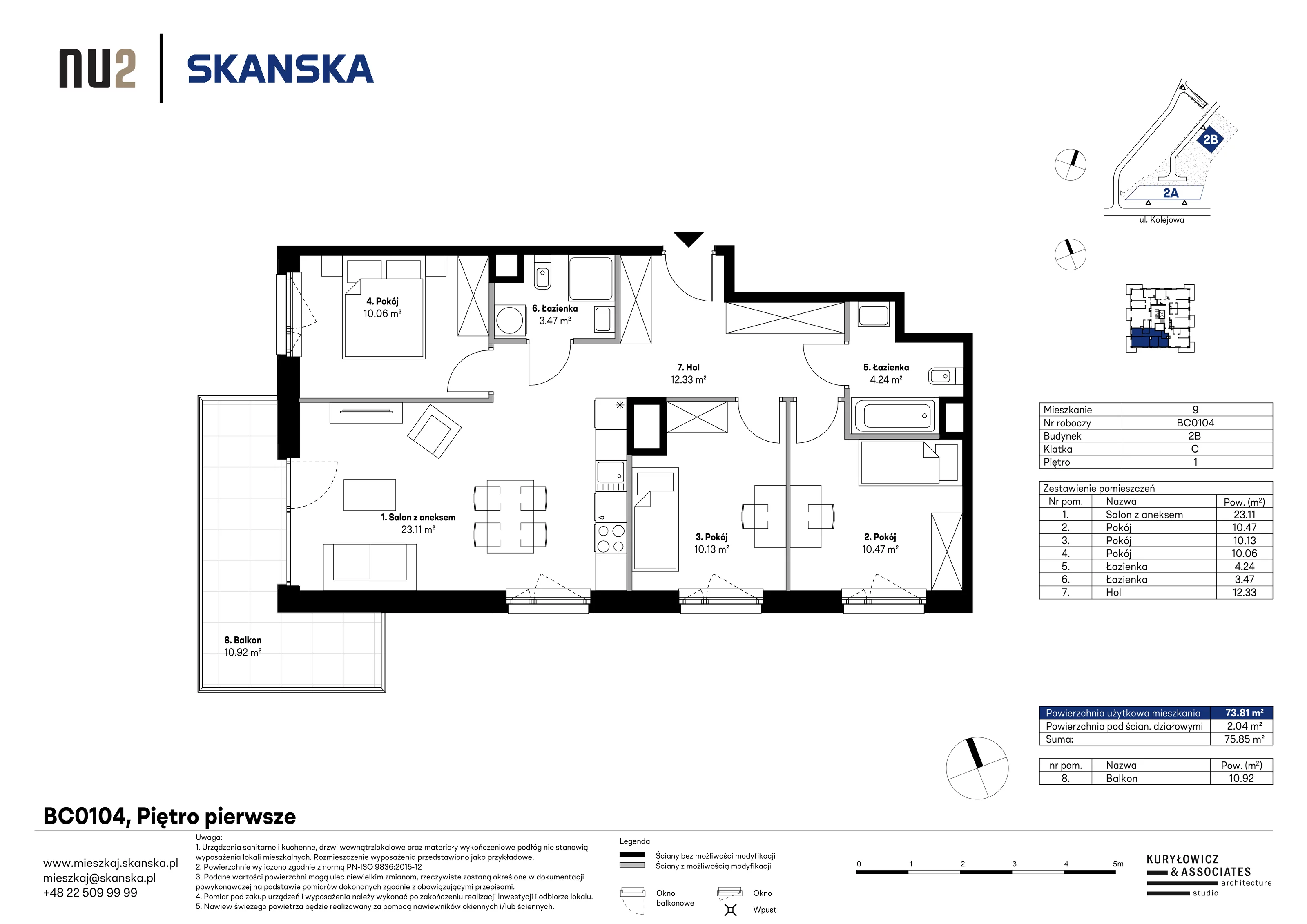 4 pokoje, mieszkanie 73,81 m², piętro 1, oferta nr BC0104, NU Warszawa Wola, Warszawa, Wola, Czyste, ul. Kolejowa