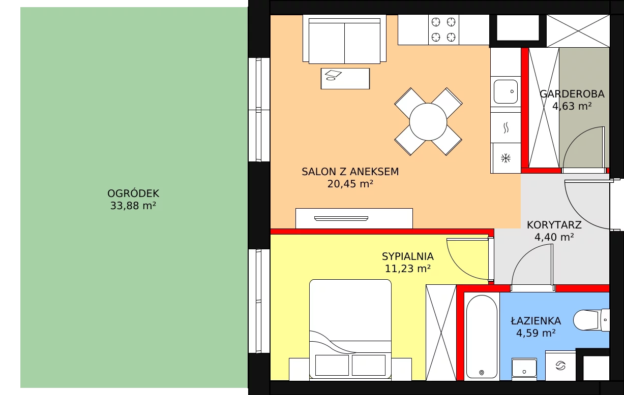 2 pokoje, mieszkanie 45,30 m², parter, oferta nr HA0004, Park Skandynawia V, Warszawa, Praga Południe, Gocław, ul. Precyzyjna