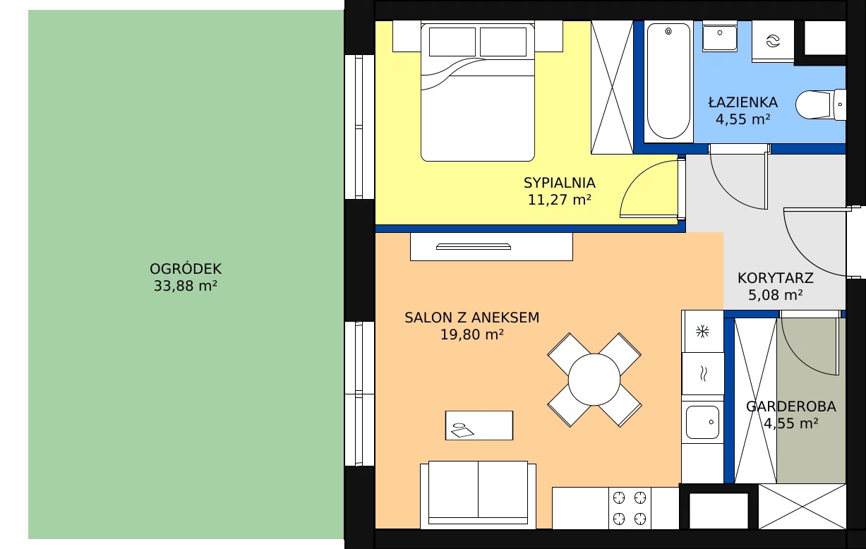 2 pokoje, mieszkanie 45,25 m², parter, oferta nr HB0003, Park Skandynawia V, Warszawa, Praga Południe, Gocław, ul. Optyków 1