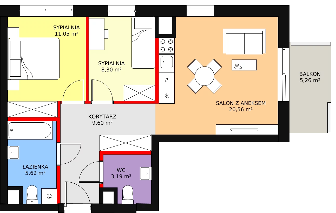 3 pokoje, mieszkanie 58,32 m², piętro 1, oferta nr HB0118, Park Skandynawia V, Warszawa, Praga Południe, Gocław, ul. Precyzyjna