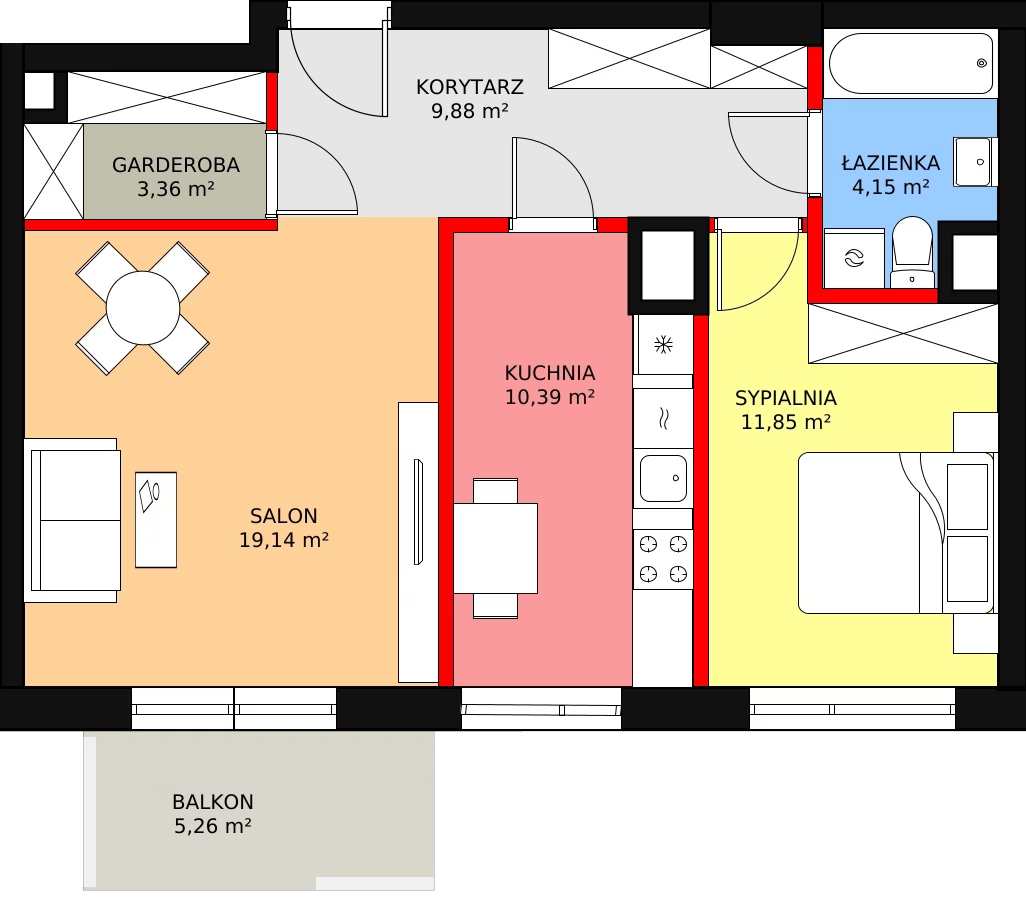 2 pokoje, mieszkanie 58,77 m², piętro 2, oferta nr HB0221, Park Skandynawia V, Warszawa, Praga Południe, Gocław, ul. Precyzyjna