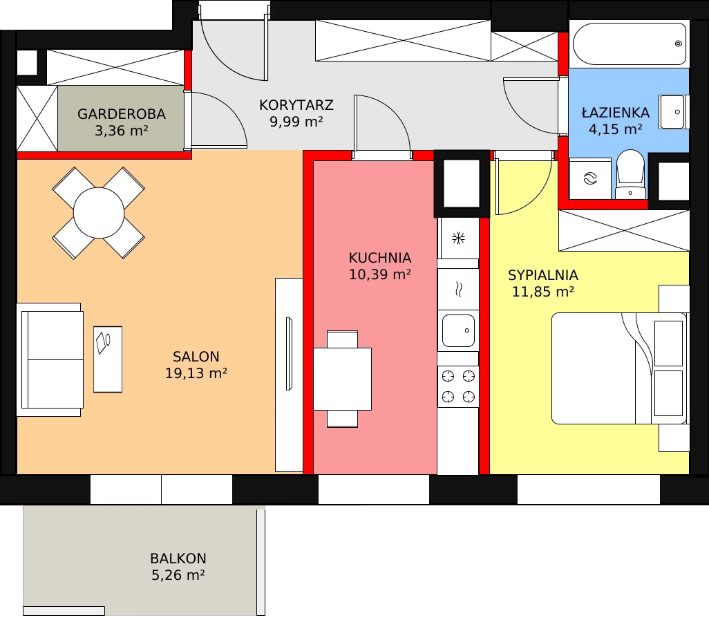 2 pokoje, mieszkanie 58,87 m², piętro 5, oferta nr HB0551, Park Skandynawia V, Warszawa, Praga Południe, Gocław, ul. Precyzyjna