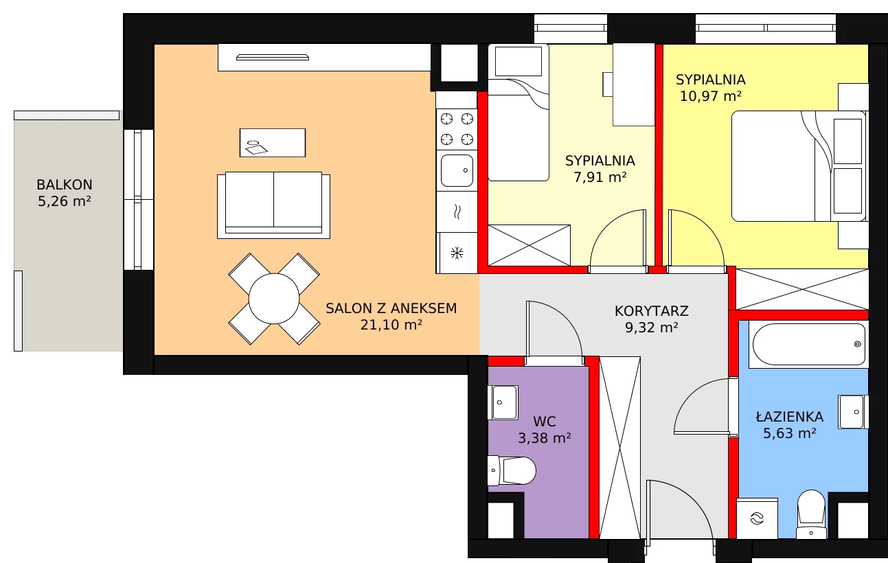 3 pokoje, mieszkanie 58,31 m², piętro 6, oferta nr HB0666, Park Skandynawia V, Warszawa, Praga Południe, Gocław, ul. Precyzyjna