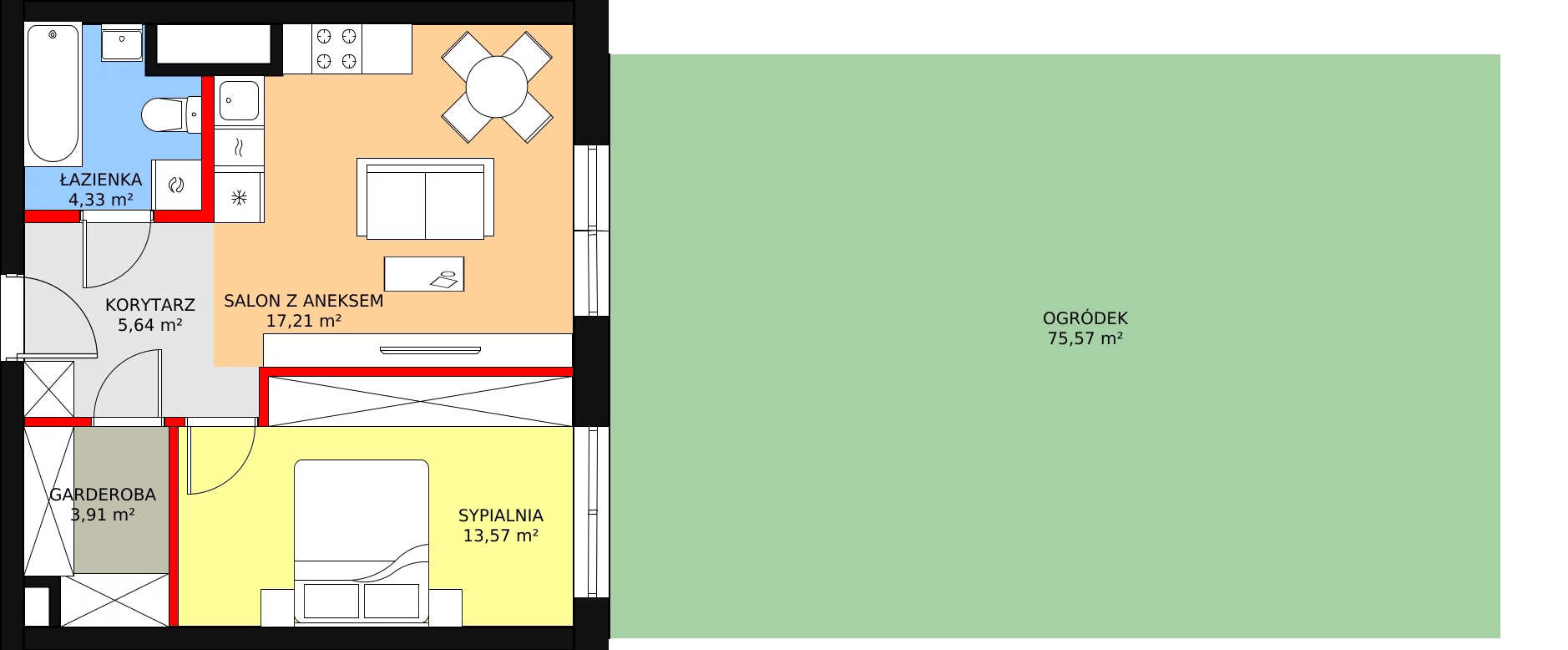 2 pokoje, mieszkanie 44,66 m², parter, oferta nr I0002, Park Skandynawia V, Warszawa, Praga Południe, Gocław, ul. Precyzyjna