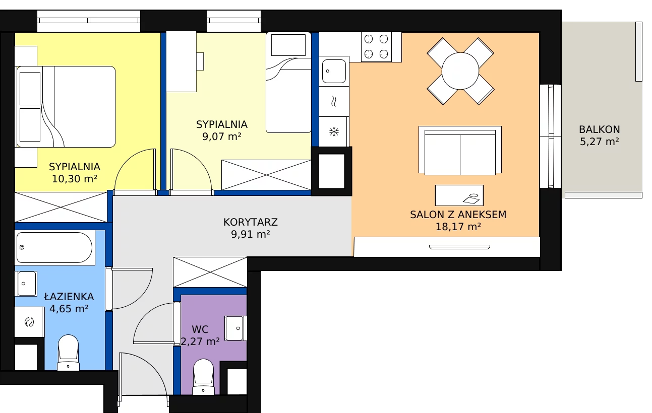 Nowe mieszkanie, 54,37 m², 3 pokoje, 6 piętro, oferta nr I0683