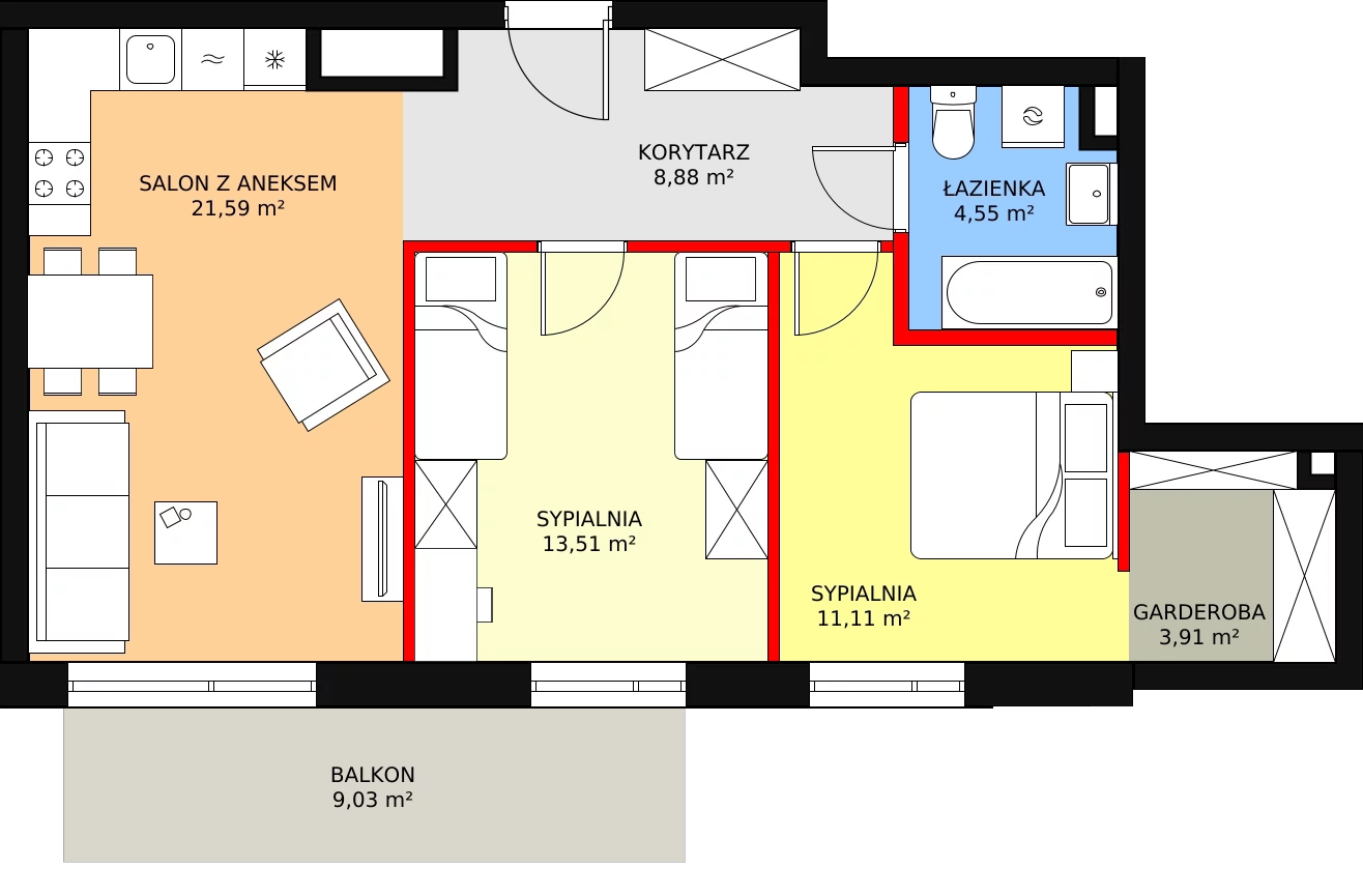 3 pokoje, mieszkanie 63,55 m², piętro 1, oferta nr AC0113, Stilla, Warszawa, Włochy, Raków, ul. Fajansowa 5