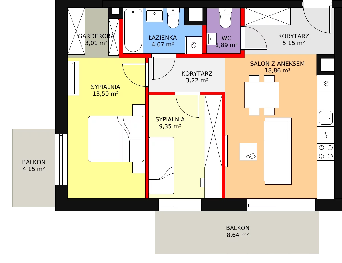 3 pokoje, mieszkanie 59,05 m², piętro 2, oferta nr AC0235, Stilla, Warszawa, Włochy, Raków, ul. Fajansowa 5