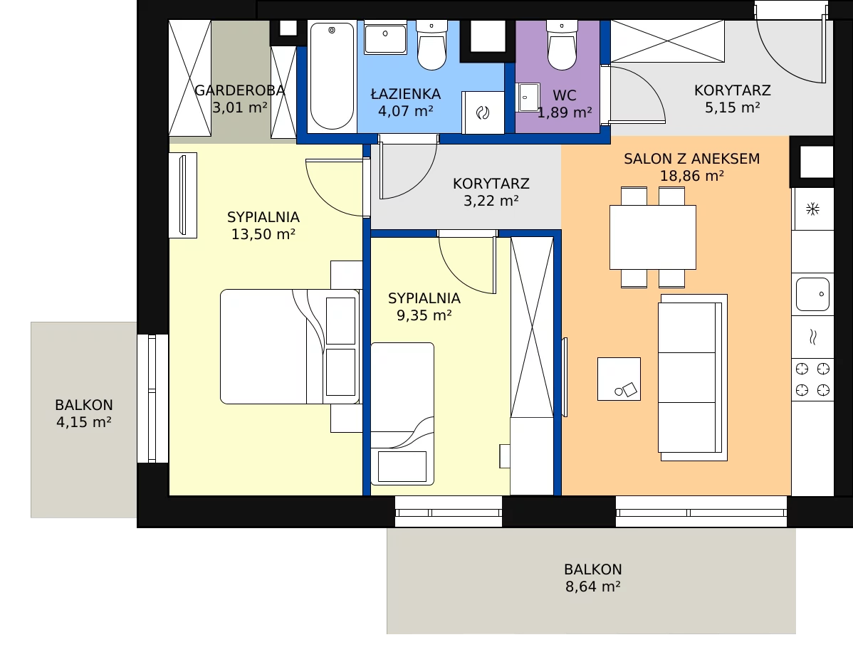 Zalety mieszkania 59.05 m², AC0123