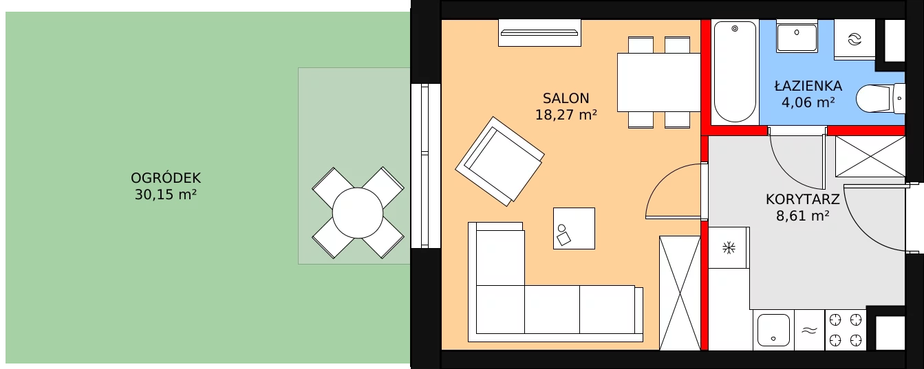 1 pokój, mieszkanie 30,94 m², parter, oferta nr BA0003, Stilla, Warszawa, Włochy, Raków, ul. Fajansowa 5