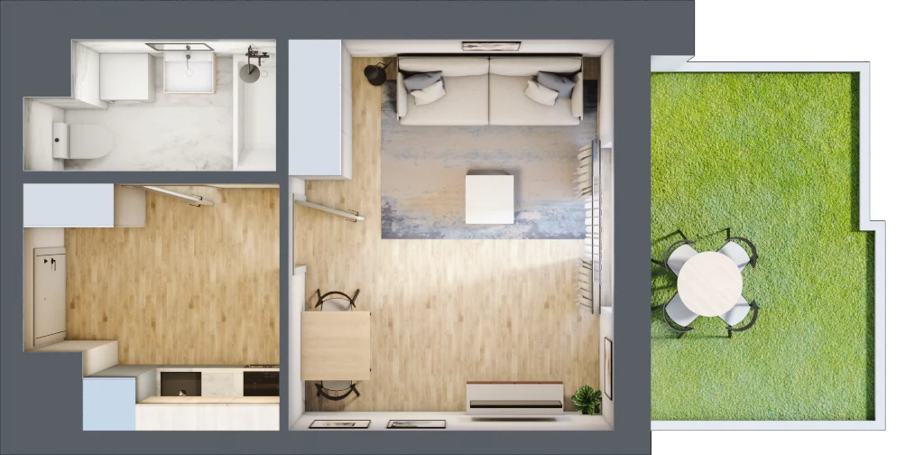 1 pokój, mieszkanie 28,43 m², parter, oferta nr BA0008, Stilla, Warszawa, Włochy, Raków, ul. Fajansowa 5