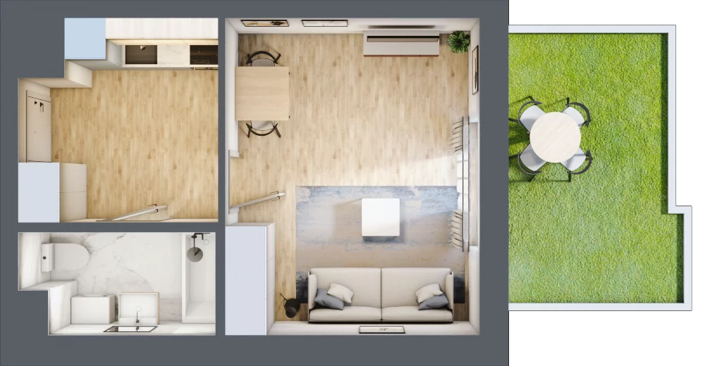 1 pokój, mieszkanie 29,65 m², parter, oferta nr BA0009, Stilla, Warszawa, Włochy, Raków, ul. Fajansowa 5