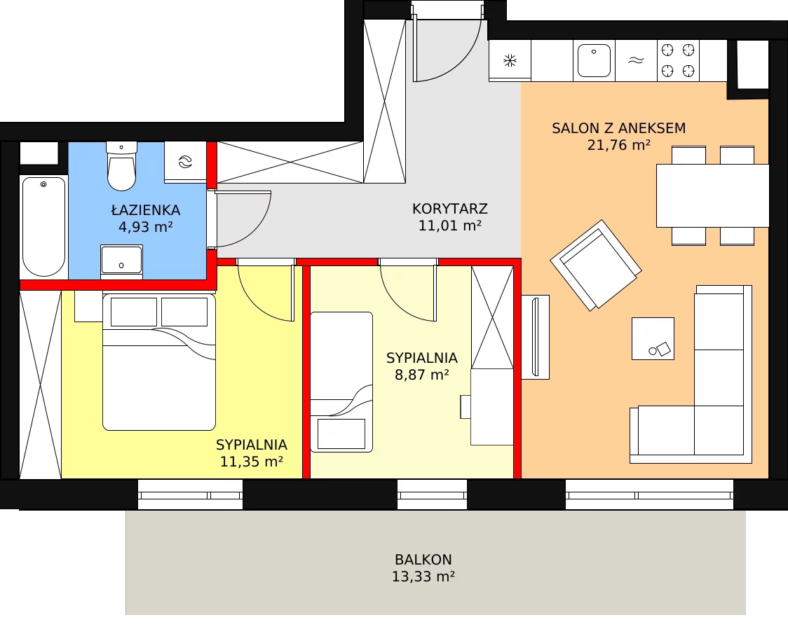 3 pokoje, mieszkanie 57,92 m², piętro 1, oferta nr BA0115, Stilla, Warszawa, Włochy, Raków, ul. Fajansowa 5