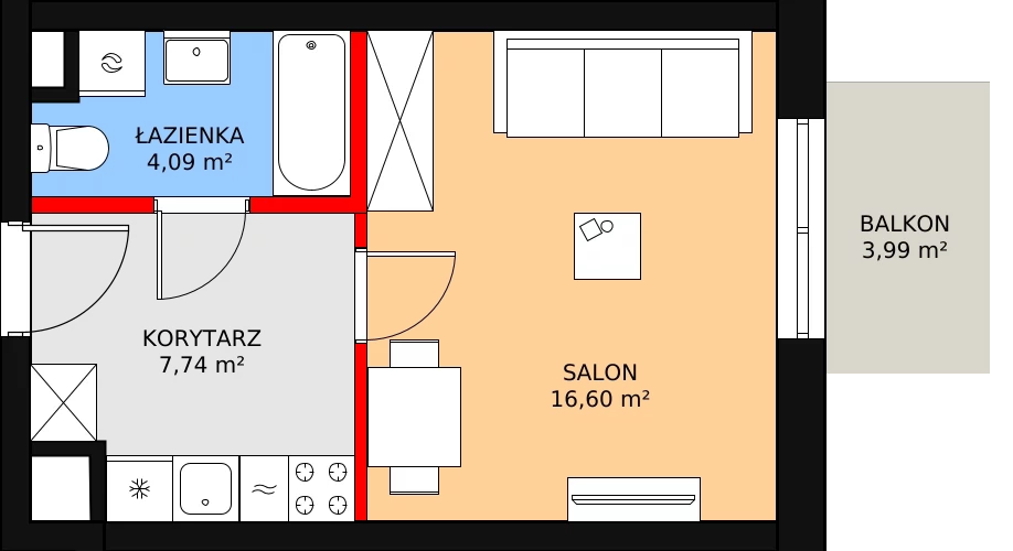 1 pokój, mieszkanie 28,43 m², piętro 1, oferta nr BA0120, Stilla, Warszawa, Włochy, Raków, ul. Fajansowa 5