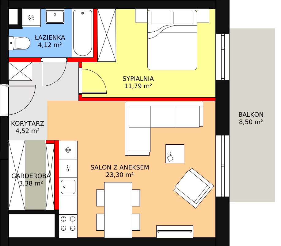 2 pokoje, mieszkanie 47,11 m², piętro 1, oferta nr BA0122, Stilla, Warszawa, Włochy, Raków, ul. Fajansowa 5