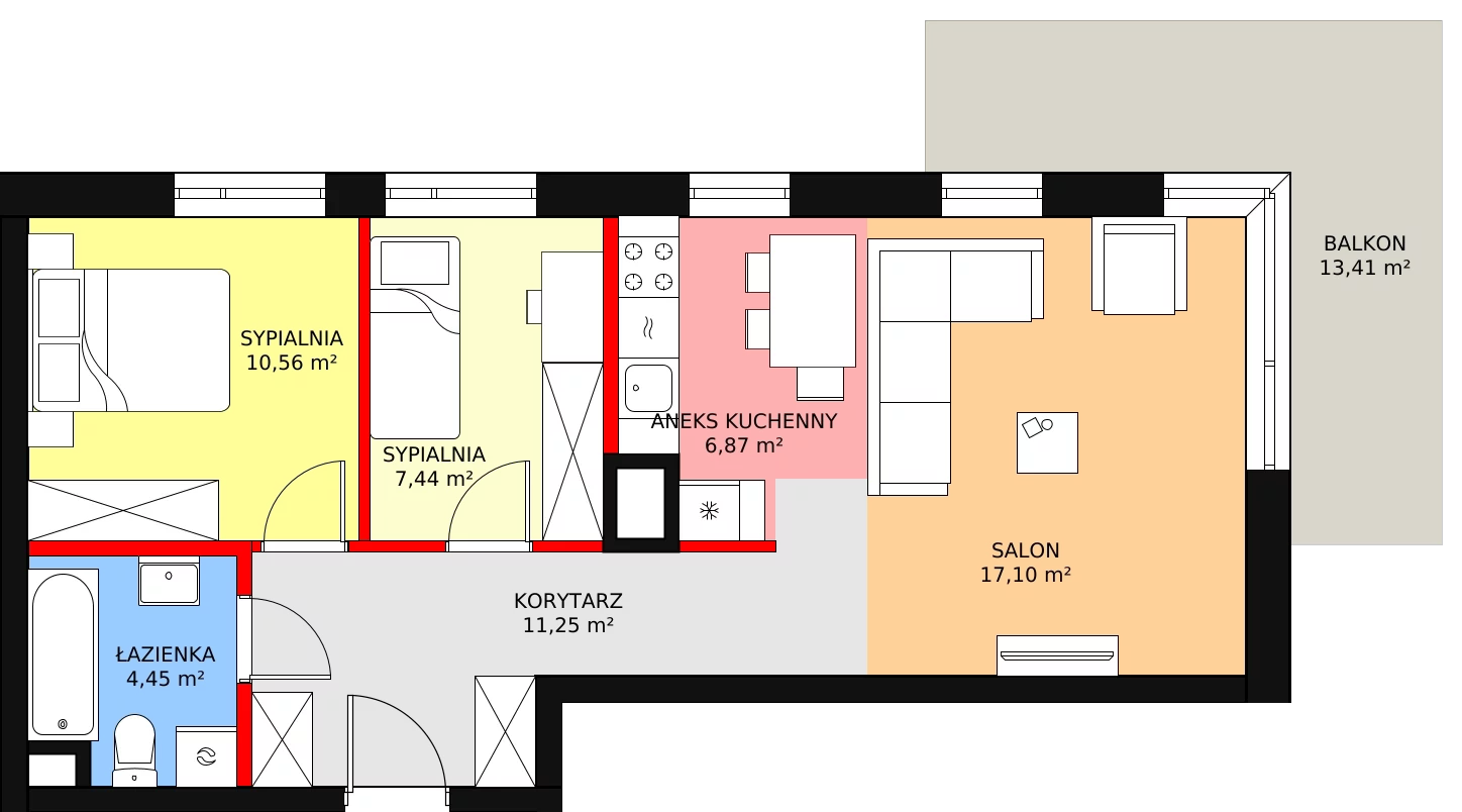 3 pokoje, mieszkanie 57,67 m², piętro 1, oferta nr BA0126, Stilla, Warszawa, Włochy, Raków, ul. Fajansowa 5