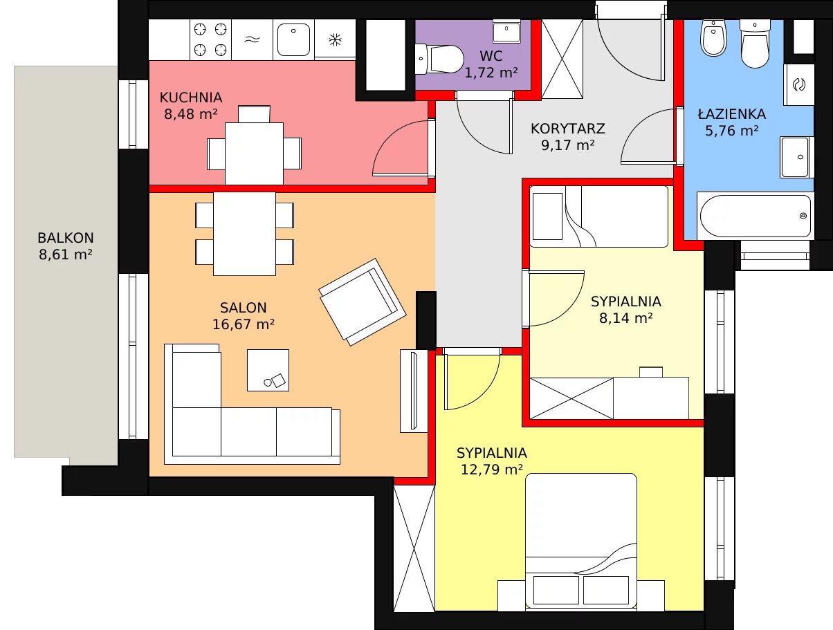 3 pokoje, mieszkanie 62,73 m², piętro 1, oferta nr BA0127, Stilla, Warszawa, Włochy, Raków, ul. Fajansowa 5