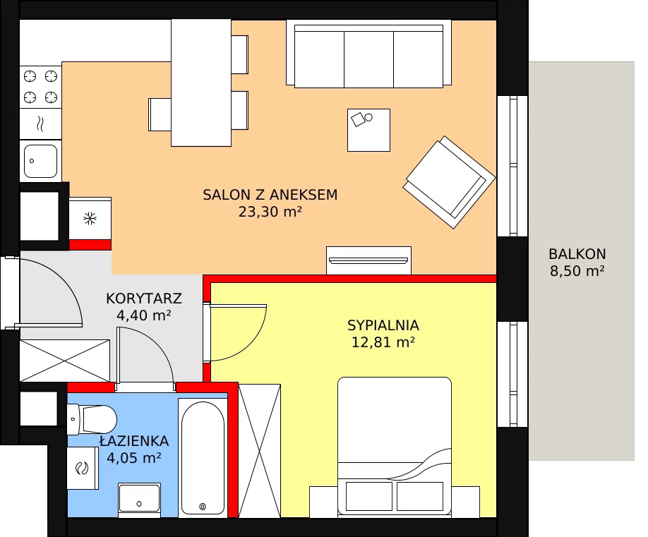 Nowe mieszkanie, 44,56 m², 2 pokoje, 5 piętro, oferta nr BA0578