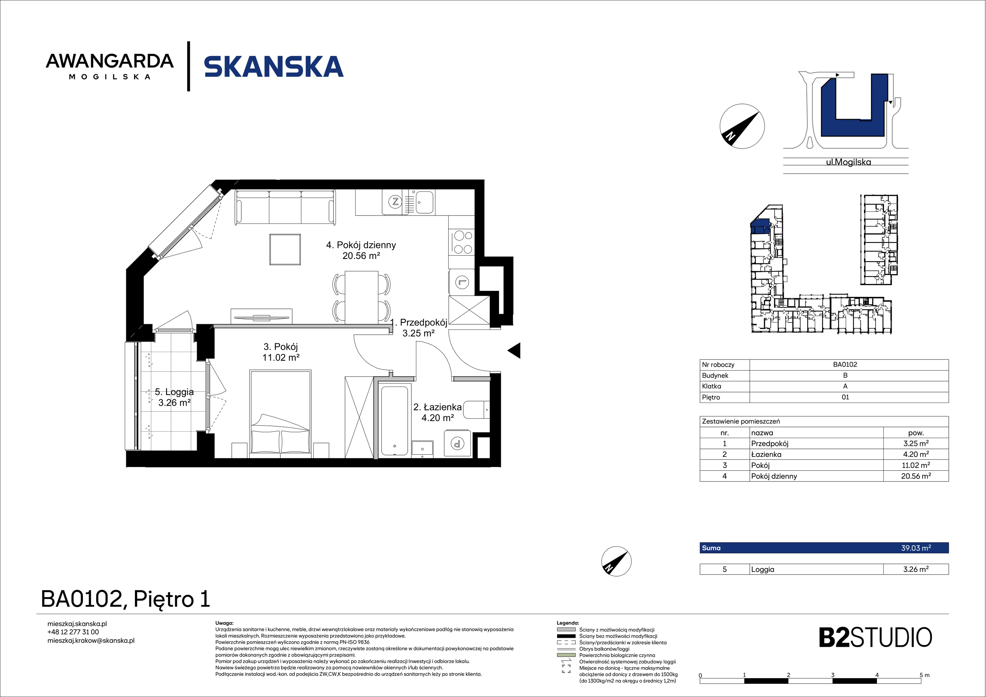 2 pokoje, mieszkanie 39,03 m², piętro 1, oferta nr 1BA0102, Awangarda Mogilska, Kraków, Prądnik Czerwony, Rakowice, ul. Mogilska 126