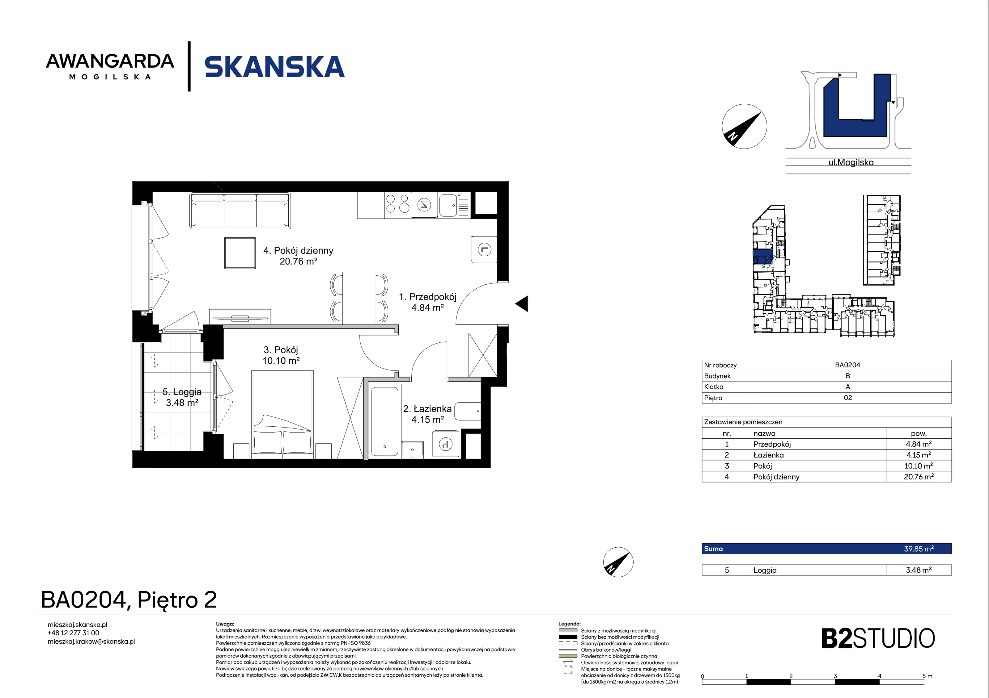 2 pokoje, mieszkanie 39,85 m², piętro 2, oferta nr 1BA0204, Awangarda Mogilska, Kraków, Prądnik Czerwony, Rakowice, ul. Mogilska 126