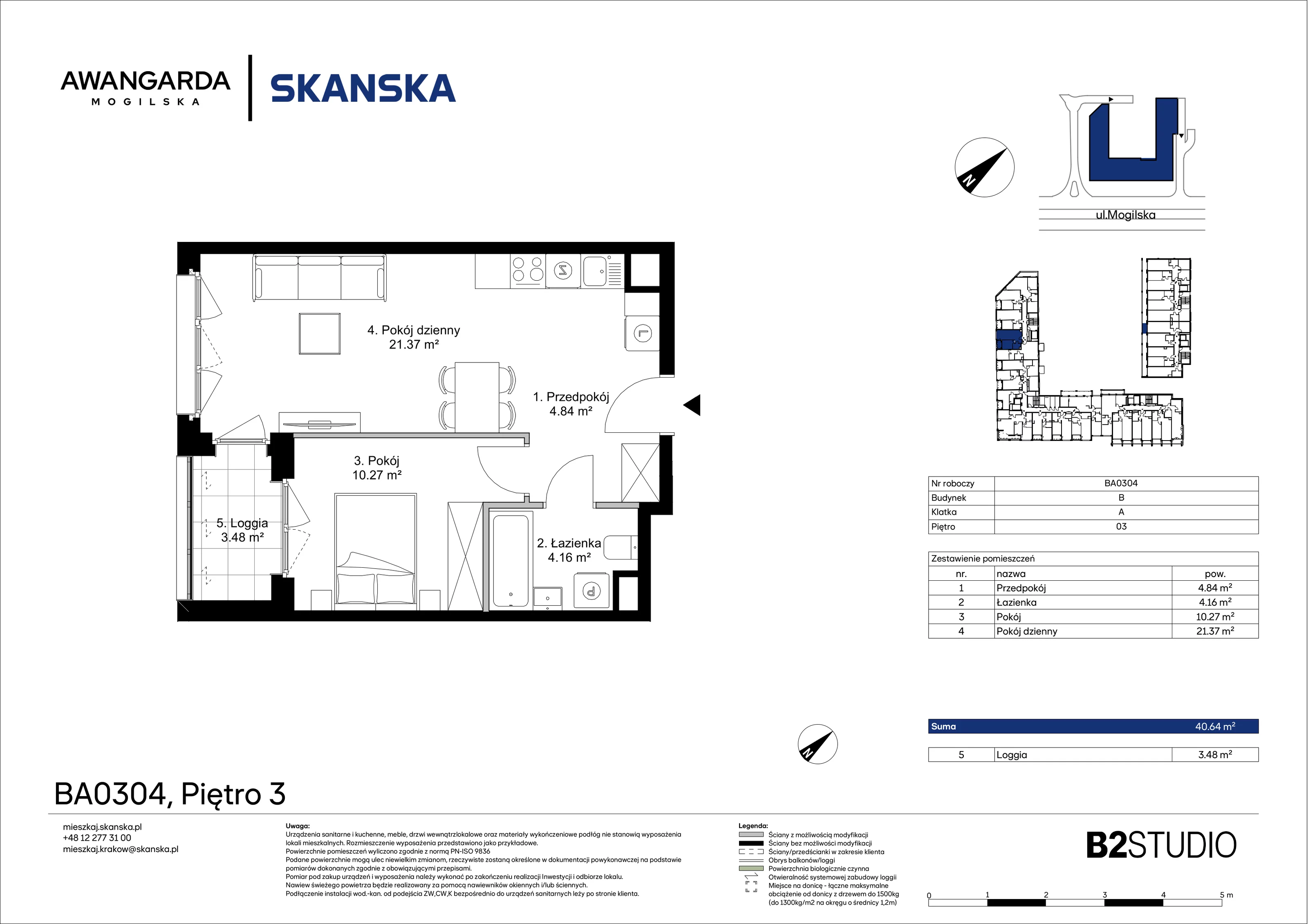 2 pokoje, mieszkanie 40,64 m², piętro 3, oferta nr 1BA0304, Awangarda Mogilska, Kraków, Prądnik Czerwony, Rakowice, ul. Mogilska 126